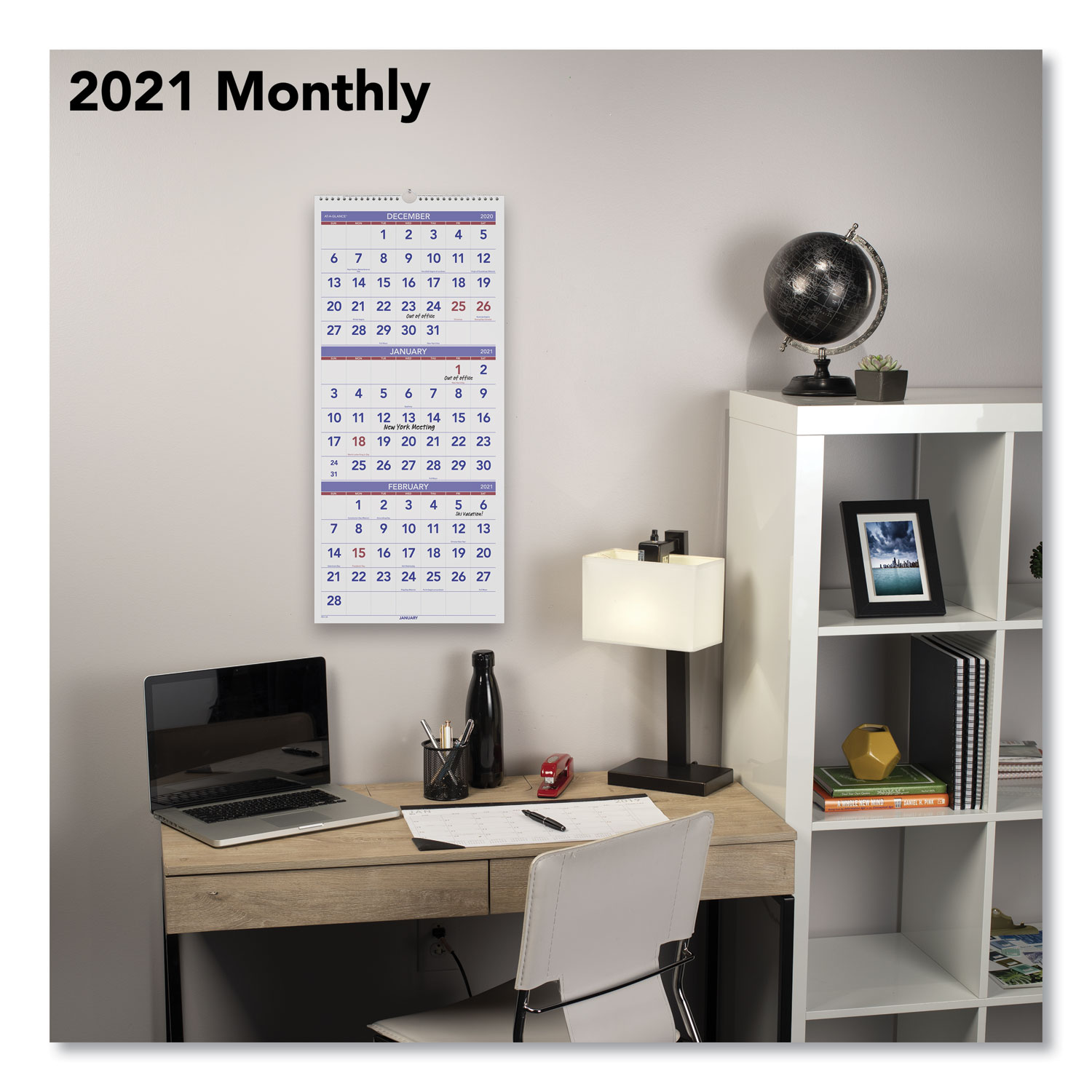 Deluxe ThreeMonth Reference Wall Calendar, Vertical Orientation, 12 x