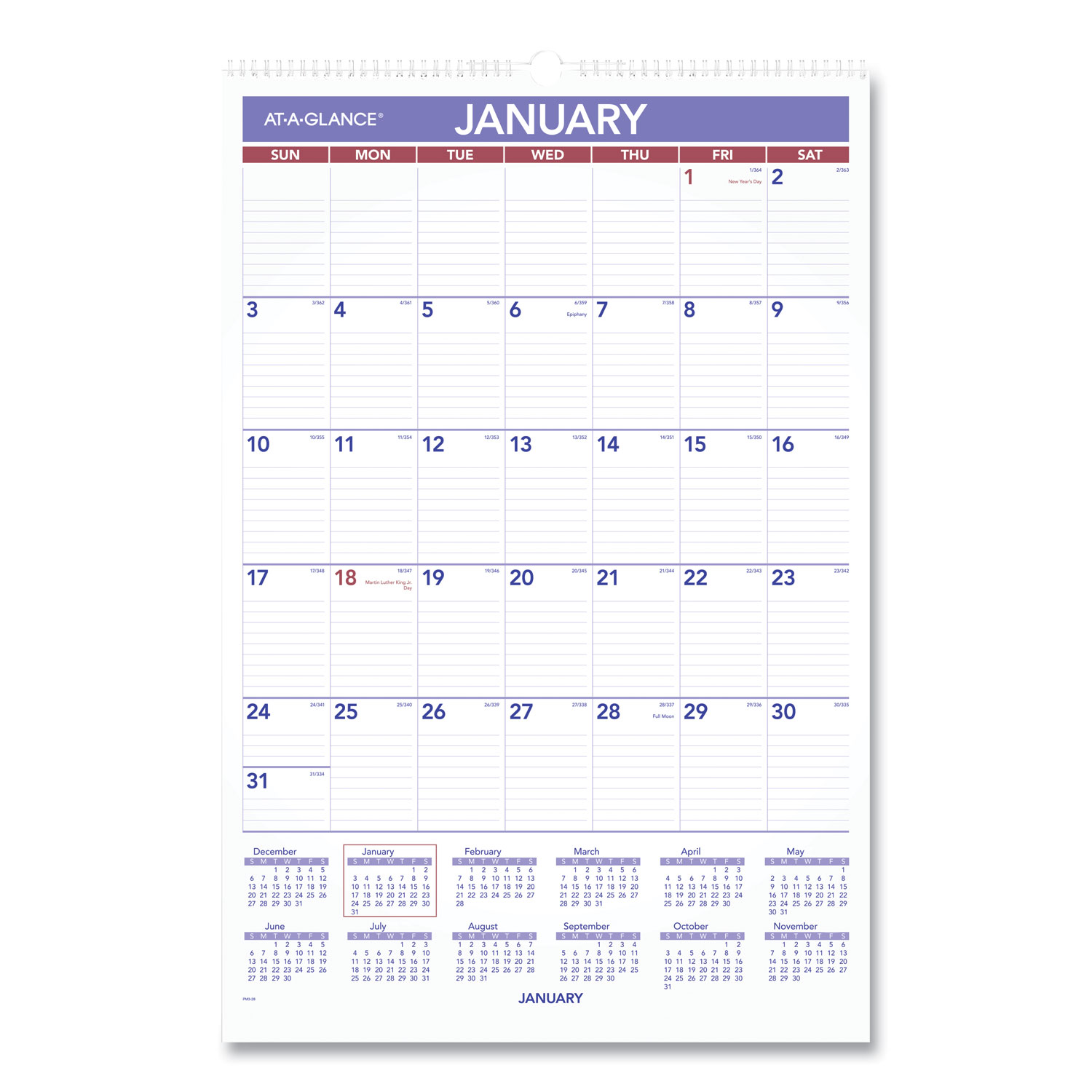 Monthly Wall Calendar with Ruled Daily Blocks AAGPM128 