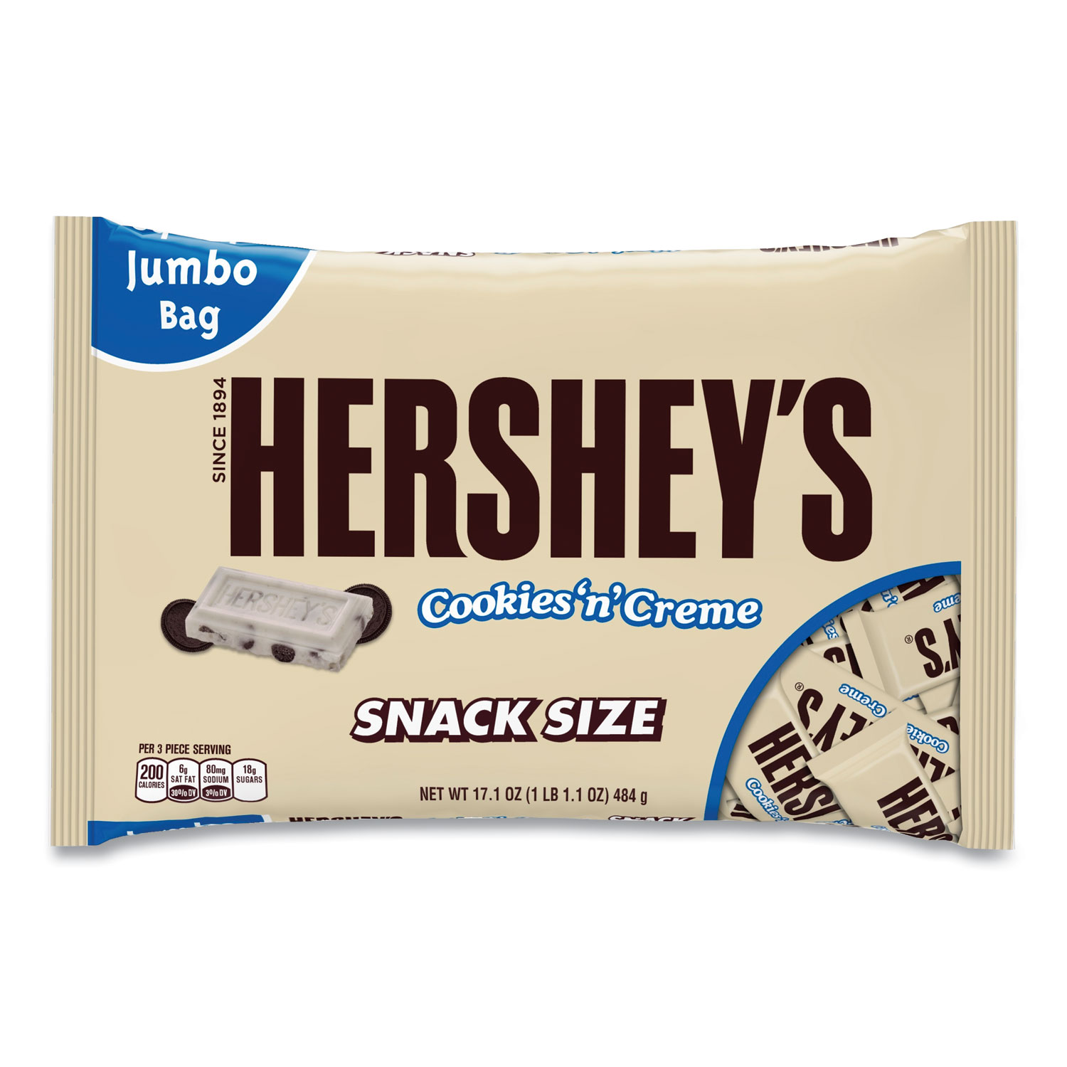 Hershey's 7061 Snack Size Bars, Cookies n Creme, 17.1 oz Bag, 2/Pack, Free Delivery in 1-4 Business Days (GRR24600029) 