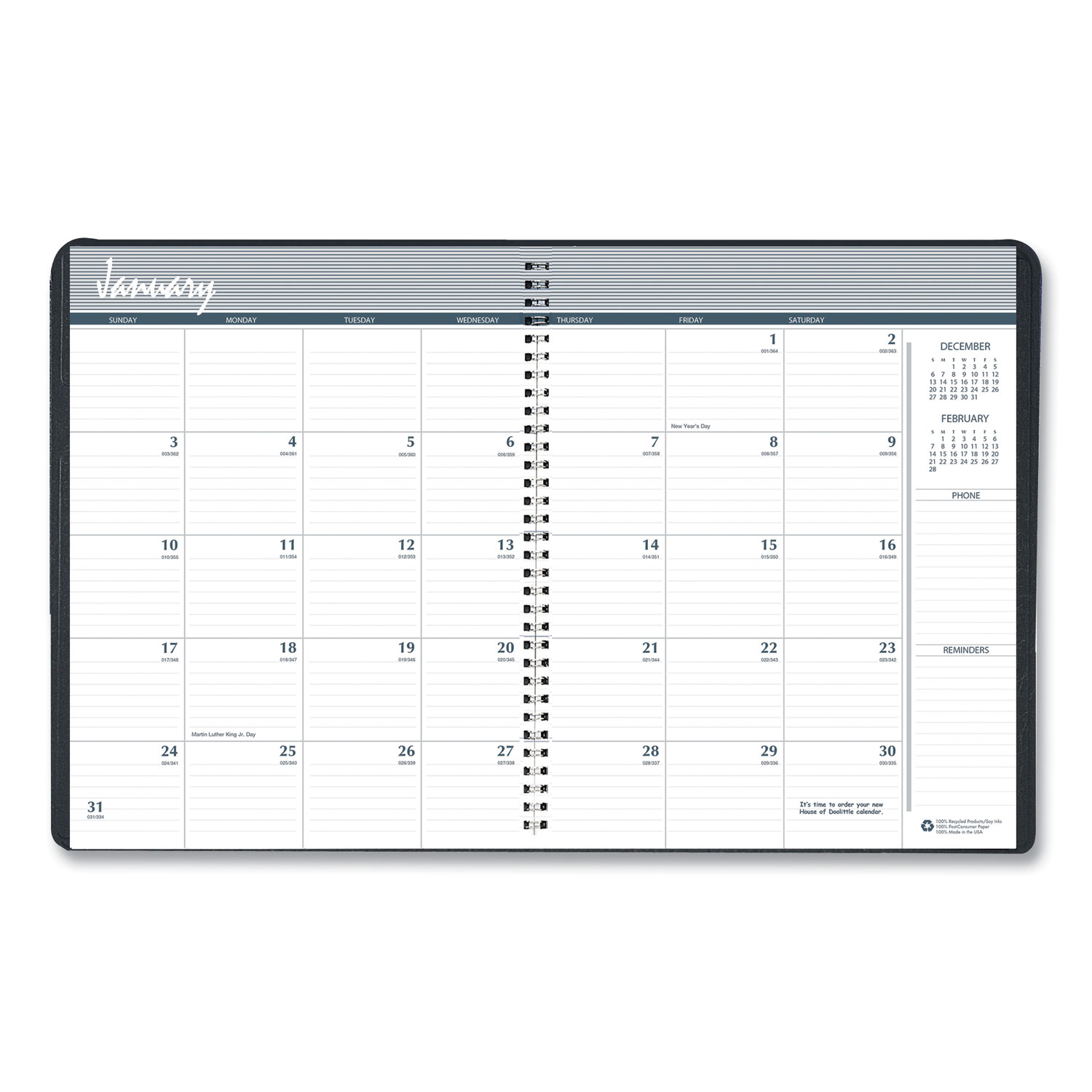 House of Doolittle™ 100% Recycled Monthly 5-Year/62 Months Planner, 11 x 8.5, Black, 2021-2025