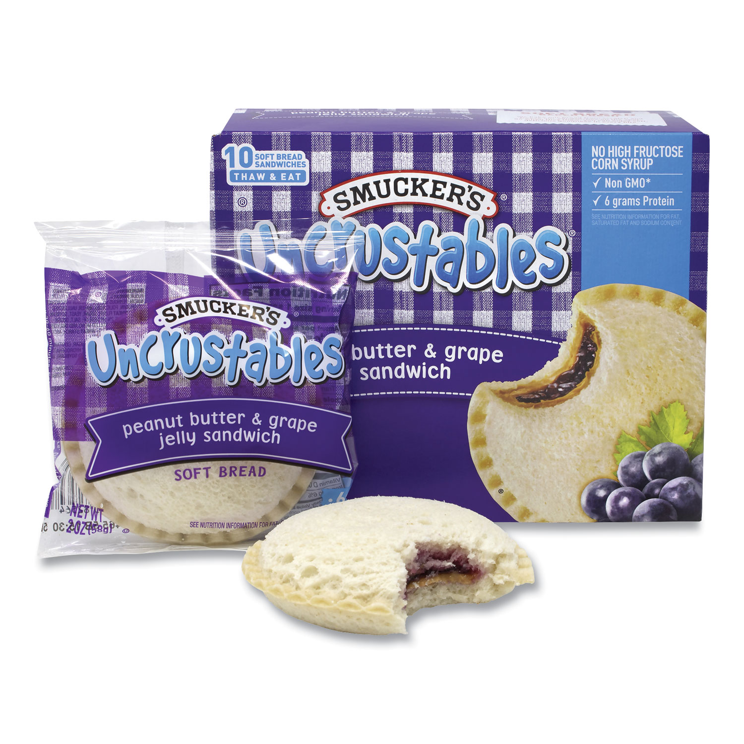  Smucker's 903-00135 UNCRUSTABLES Soft Bread Sandwiches, Grape Jelly, 2 oz, 10 Sandwiches/Pack, 2 Packs/Box, Free Delivery in 1-4 Business Days (GRR90300135) 
