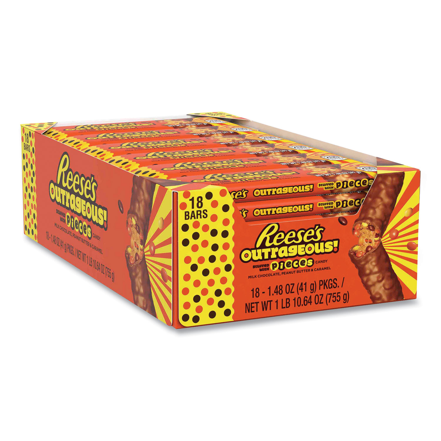  Reese's 41203 OUTRAGEOUS! Peanut Butter Chocolate Bar, 1.48 oz Bar, 18 Bars/Box, Free Delivery in 1-4 Business Days (GRR24600352) 