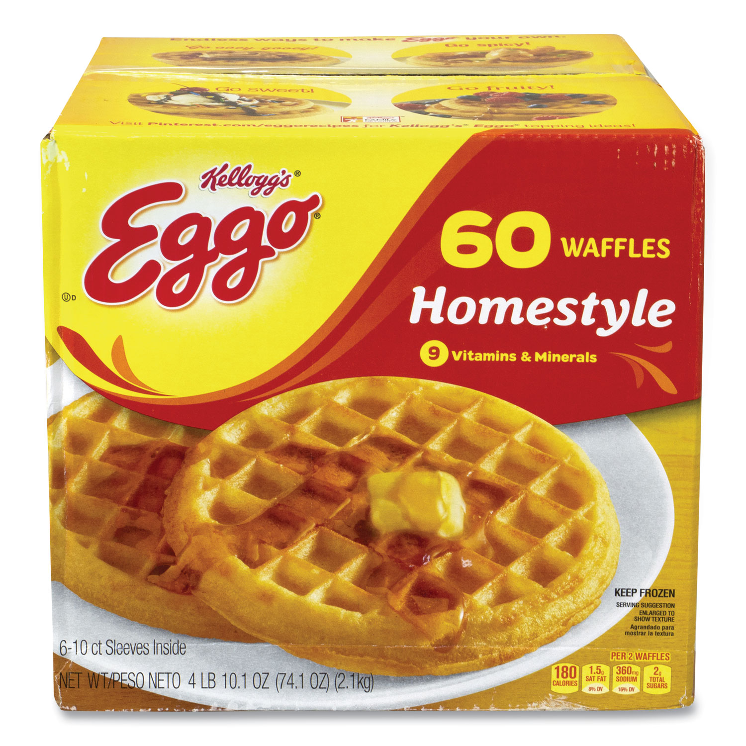 Kellogg's 94064 Eggo Homestyle Waffles, 74.1 oz Box, 10 Waffles/Sleeve, 6 Sleeves/Box, Free Delivery in 1-4 Business Days (GRR90300016) 