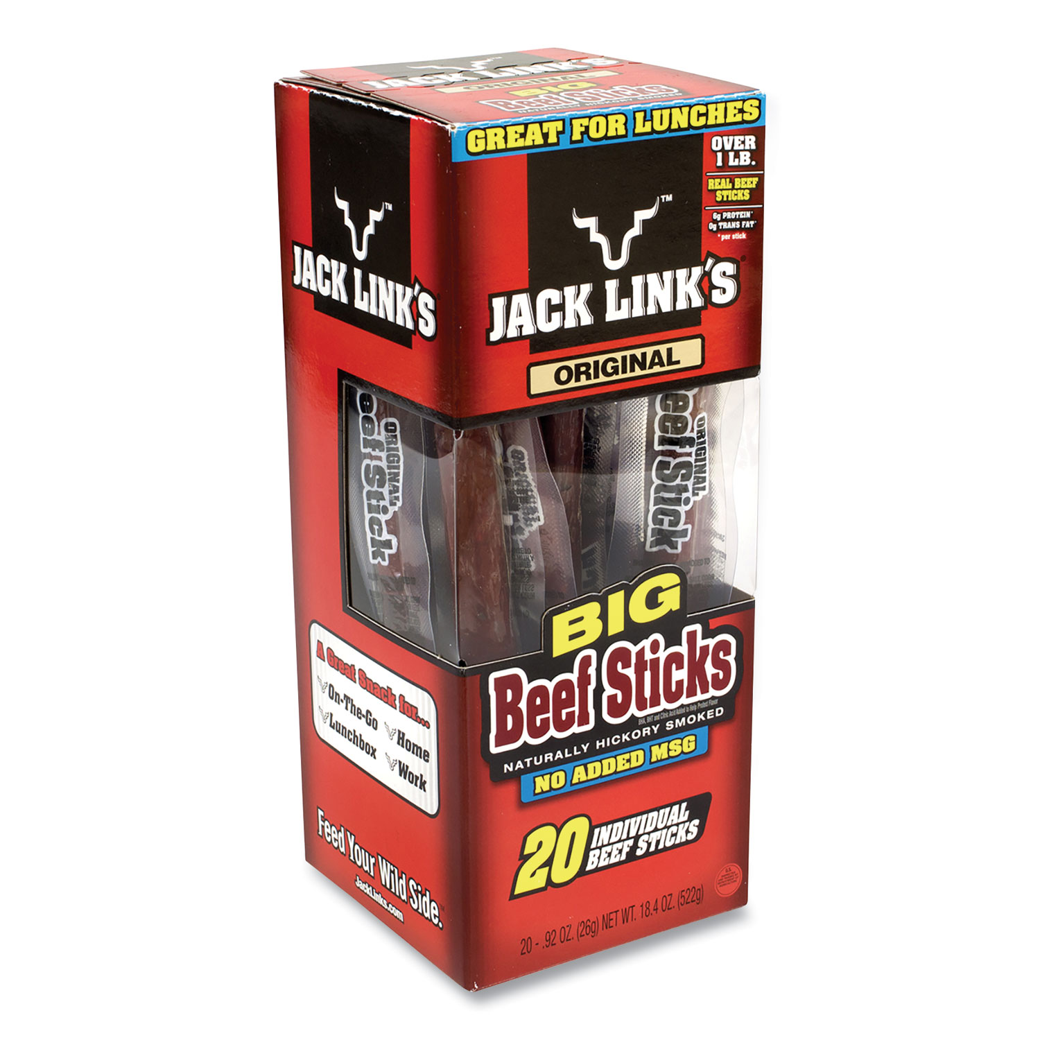 Jack Links Big Beef Sticks, 0.92 oz Sticks, 20 Sticks/Box, Free Delivery in 1-4 Business Days