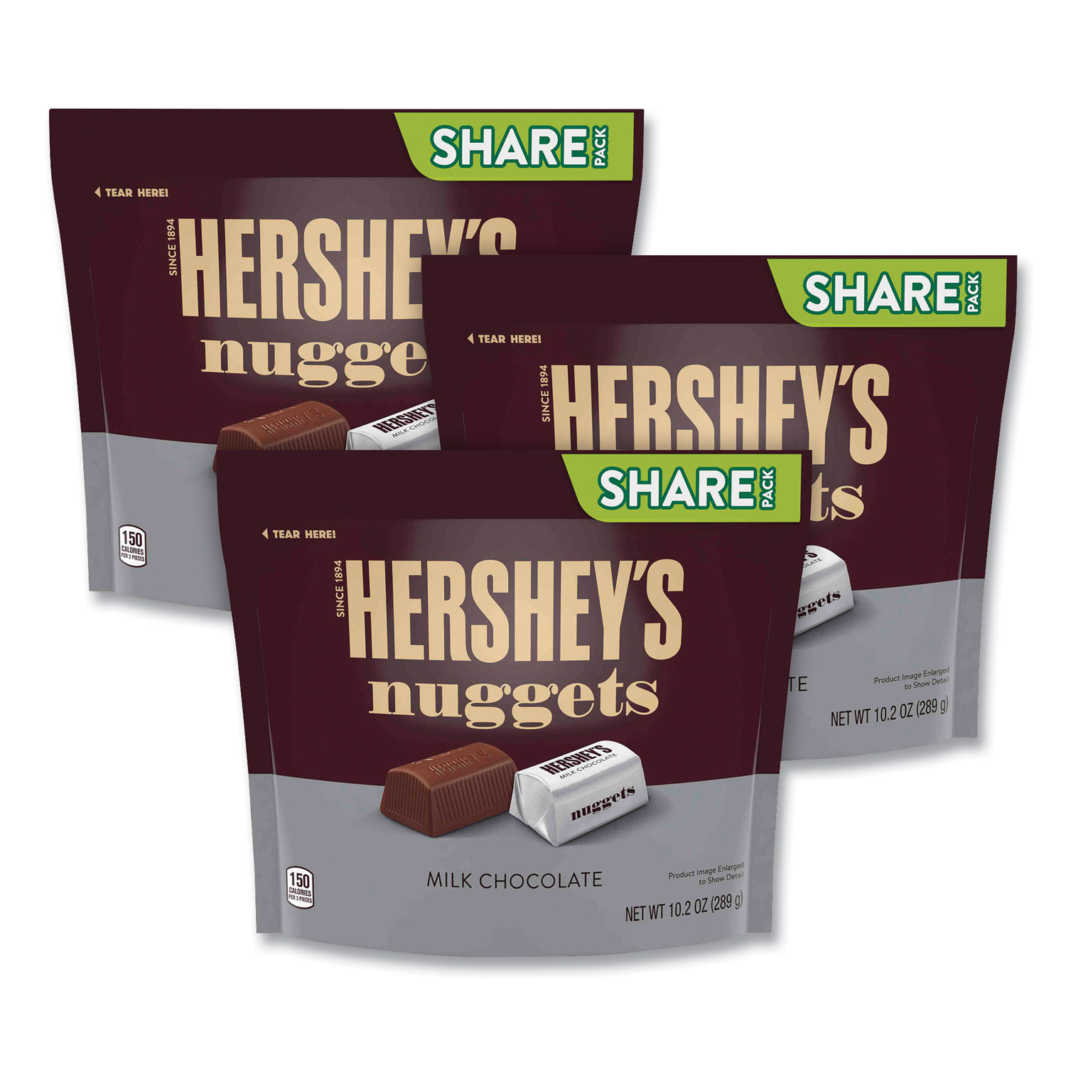  Hershey's 1870 Nuggets Share Pack, Milk Chocolate, 10.2 oz Bag, 3/Pack, Free Delivery in 1-4 Business Days (GRR24600441) 