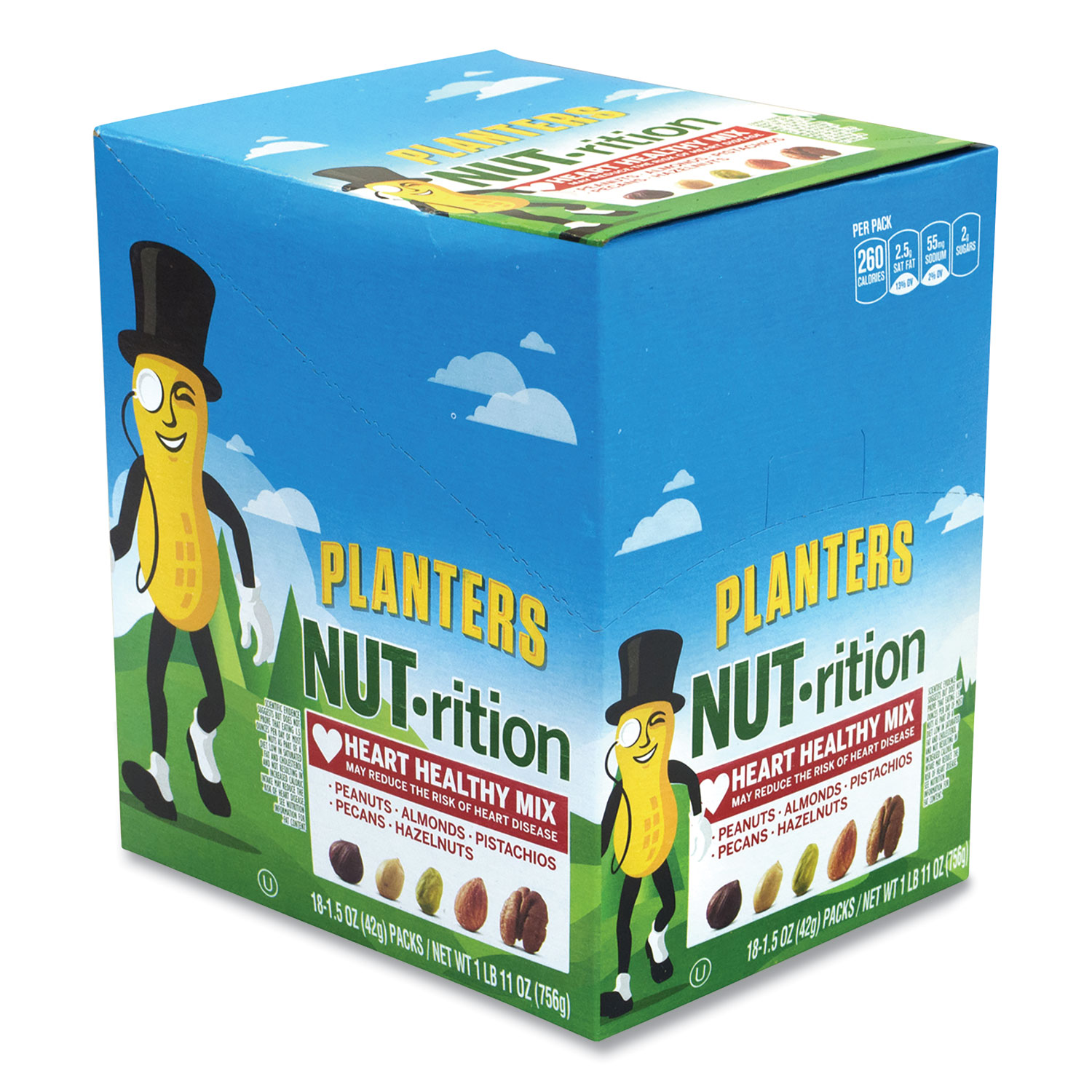  Planters 1718 NUT-rition Heart Healthy Mix, 1.5 oz Tube, 18 Tubes/Box, Free Delivery in 1-4 Business Days (GRR30700008) 