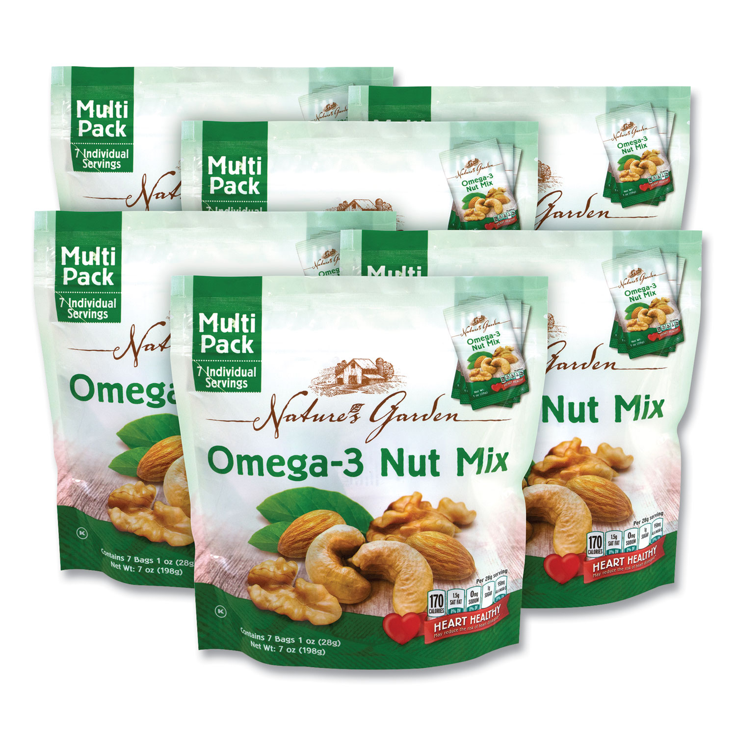 Natures Garden Omega-3 Nut Mix, 1 oz Pouch, 7 Pouches/Pack, 6 Packs/Box, Free Delivery in 1-4 Business Days