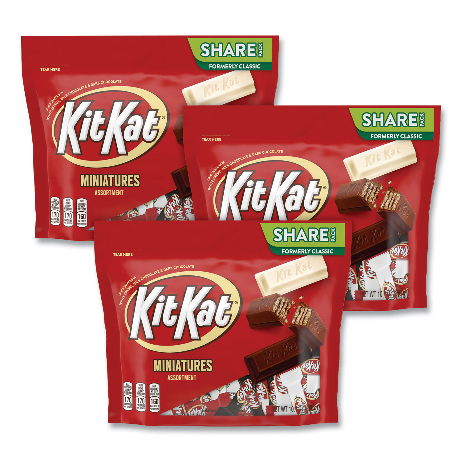  Kit Kat 22672 Miniatures Share Pack Party Bag, Assorted, 10.1 oz Bag, 3/Pack, Free Delivery in 1-4 Business Days (GRR24600434) 