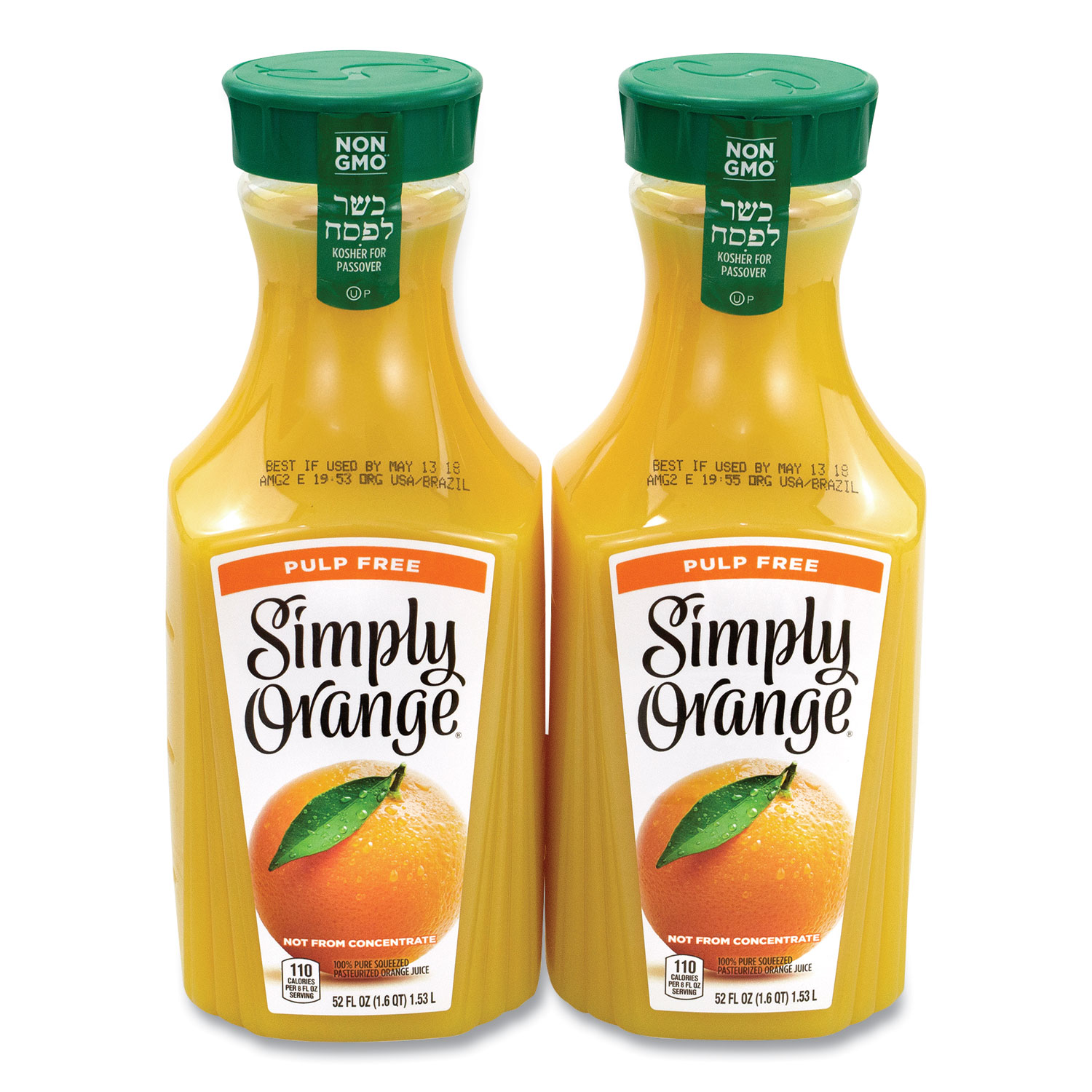  Simply Orange 10014 Orange Juice Pulp Free, 52 oz Bottle, 2/Pack, Free Delivery in 1-4 Business Days (GRR90200102) 