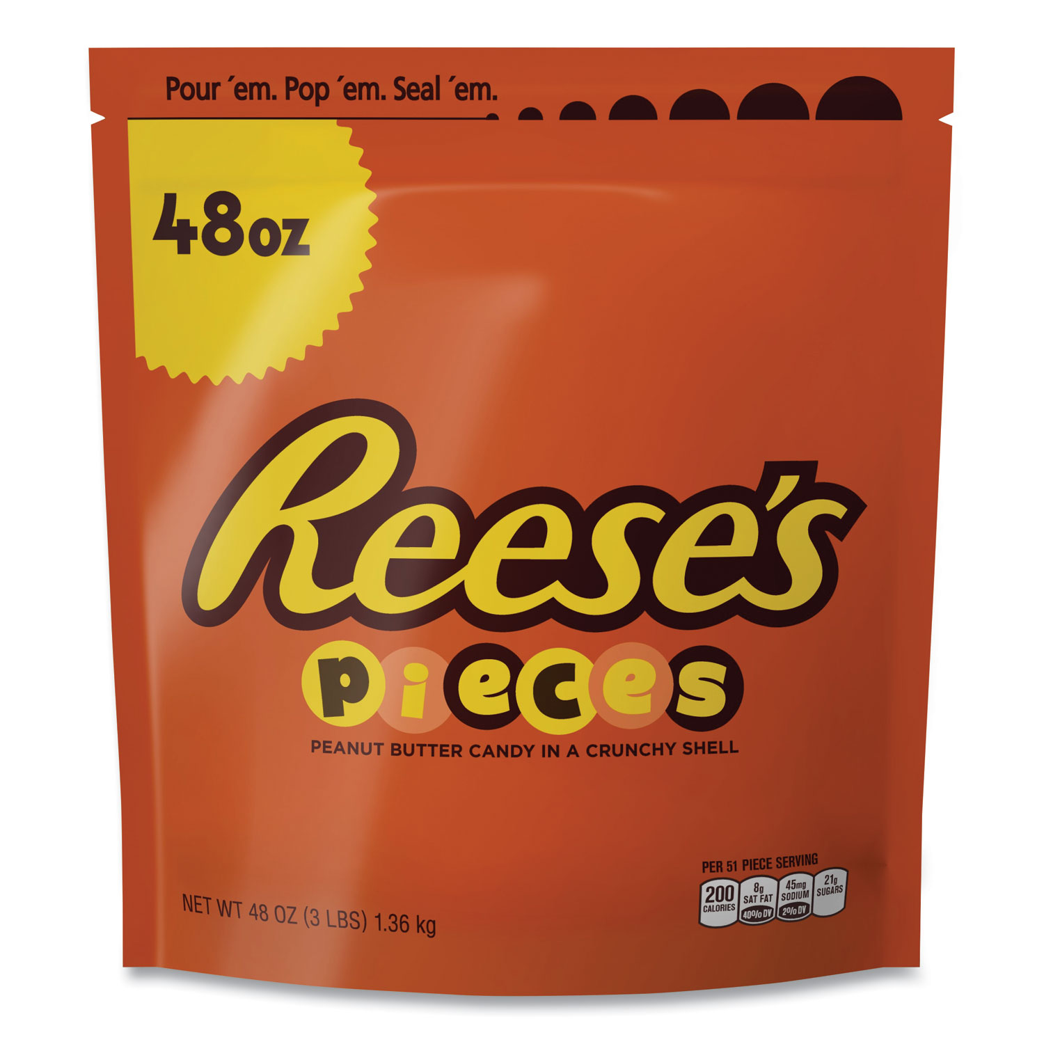  Reese's 11436 Pieces Candy, Resealable Bag, 48 oz Bag, 2 Bags/Pack, Free Delivery in 1-4 Business Days (GRR24600145) 