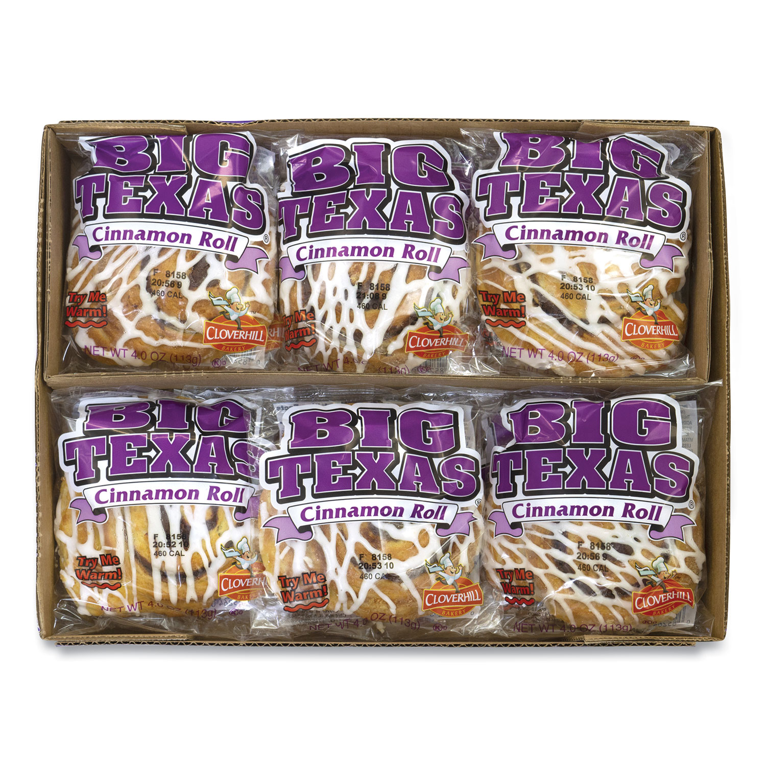 Cloverhill Bakery Big Texas Cinnamon Roll, 4 oz, 12/Box, Free Delivery in 1-4 Business Days