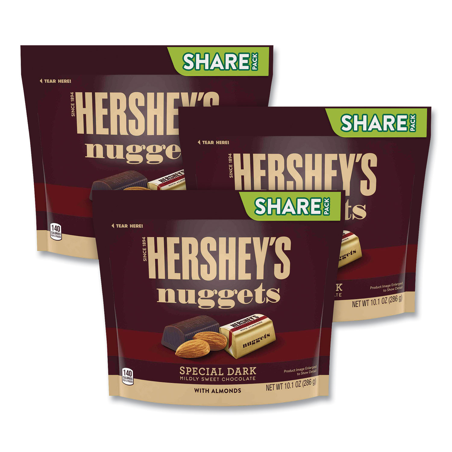  Hershey's 1874 Nuggets Share Pack, Special Dark with Almonds, 10.1 oz Bag, 3/Pack, Free Delivery in 1-4 Business Days (GRR24600444) 
