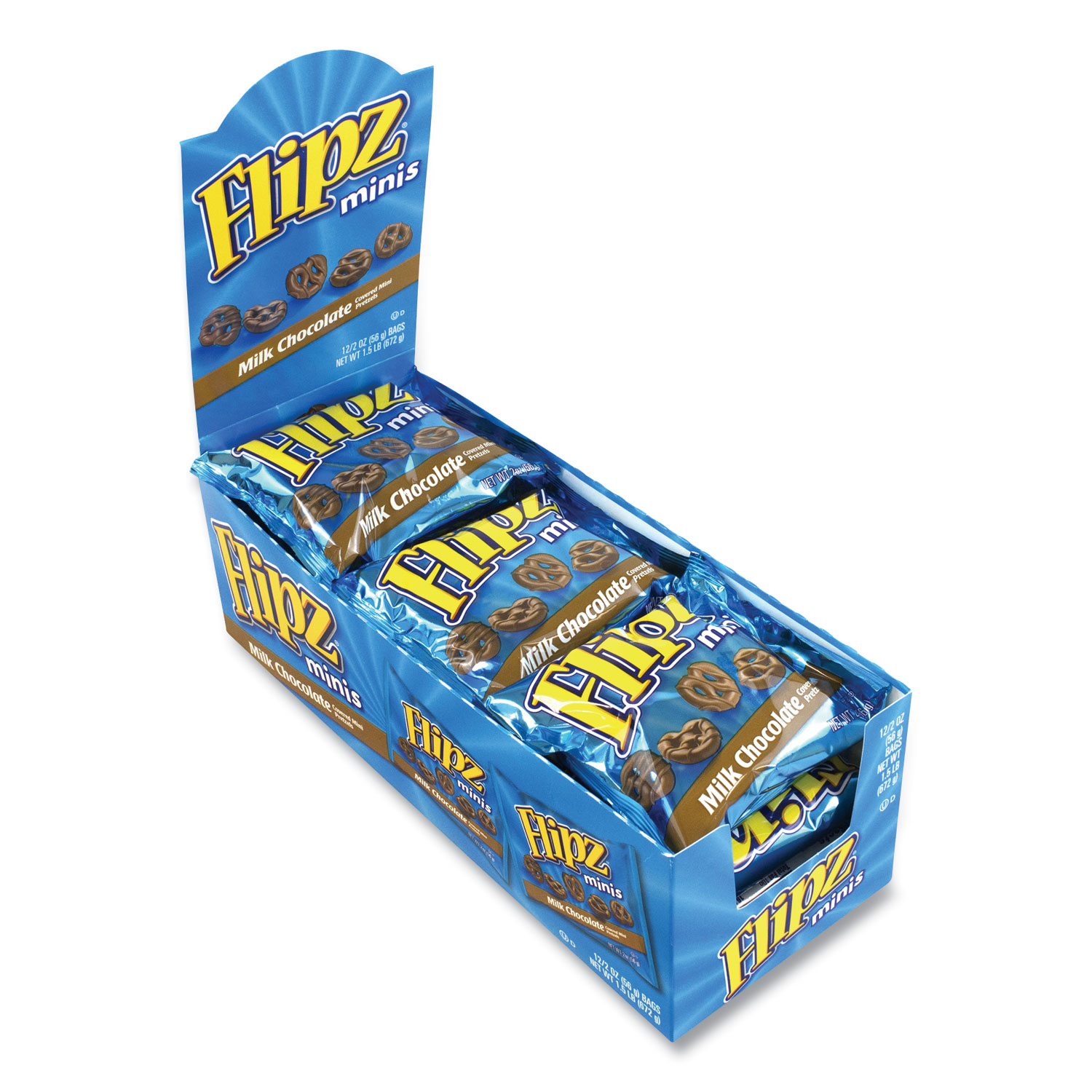  Flipz 34 Minis Milk Chocolate Covered Pretzels with Display Box, 2 oz Pouch, 12 Pouches/Box, Free Delivery in 1-4 Business Days (GRR25200002) 
