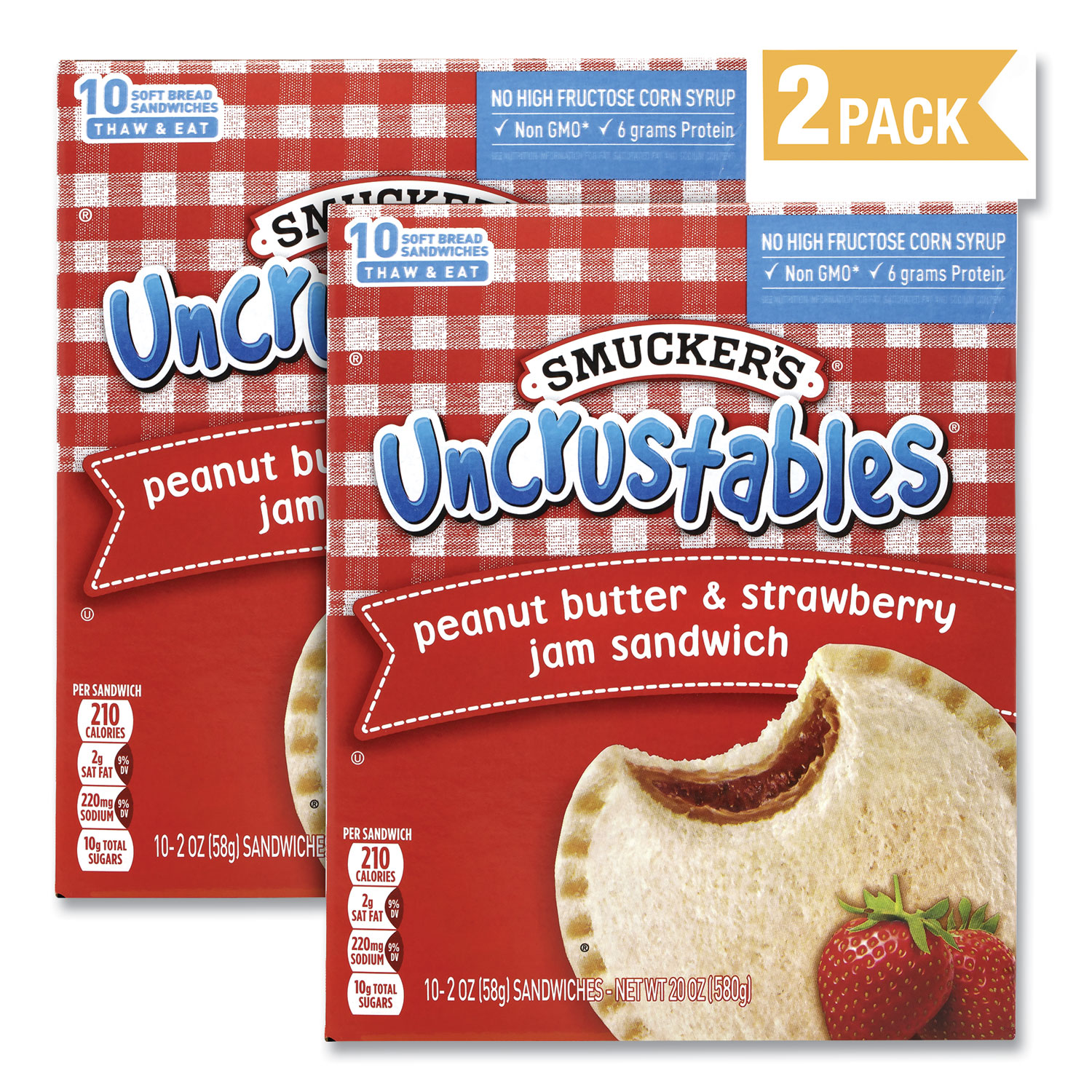  Smucker's 903-00133 UNCRUSTABLES Soft Bread Sandwiches, Strawberry Jam, 2 oz, 10 Sandwiches/Pack, 2 Packs/Box, Free Delivery in 1-4 Business Days (GRR90300133) 
