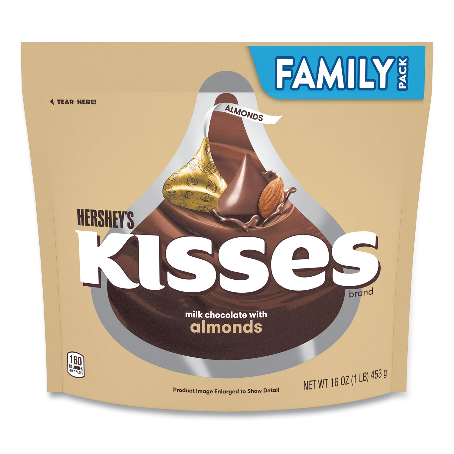 Hershey's 13379 KISSES Milk Chocolate with Almonds, Family Pack, 16 oz Bag, Free Delivery in 1-4 Business Days (GRR24600449) 