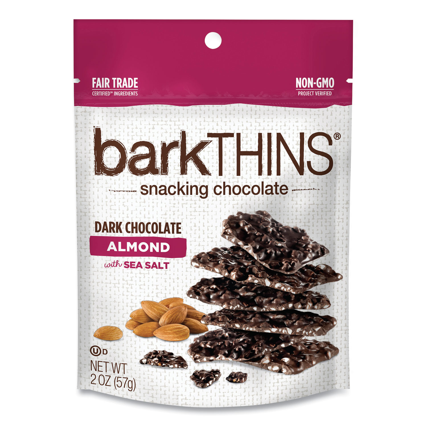  barkTHINS 2042 Snacking Chocolate, Dark Chocolate Almond with Sea Salt, 2 oz Bag, 8/Carton, Free Delivery in 1-4 Business Days (GRR24600297) 