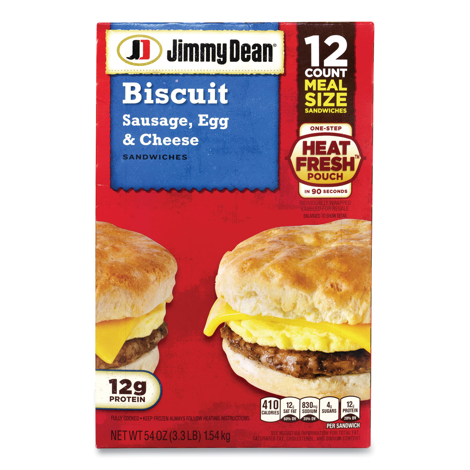  Jimmy Dean 31096 Biscuit Breakfast Sandwich, Sausage, Egg and Cheese, 54 oz, 12/Box, Free Delivery in 1-4 Business Days (GRR90300035) 