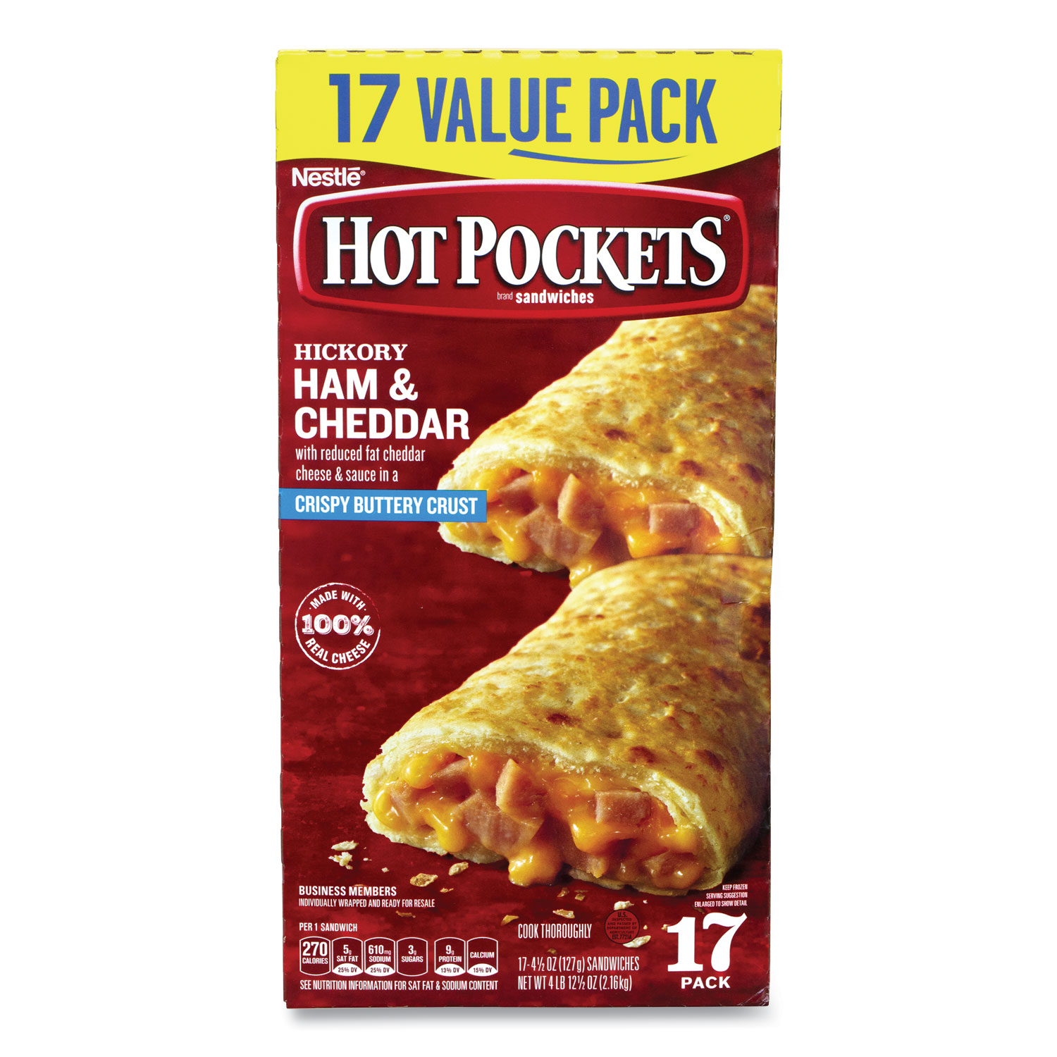  Hot Pockets 507676 Sandwiches, Hickory Ham and Cheddar Cheese, 4.5 oz, 17/Box, Free Delivery in 1-4 Business Days (GRR90300022) 