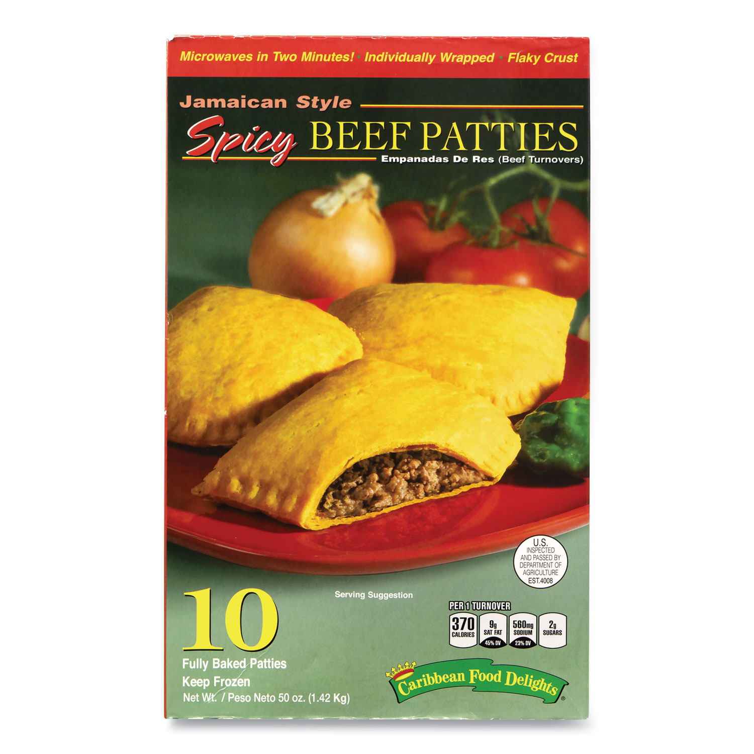 Caribbean Food Delights® Jamacian Style Spicy Beef Empanadas, 50 oz Box, 10/Box, Free Delivery in 1-4 Business Days