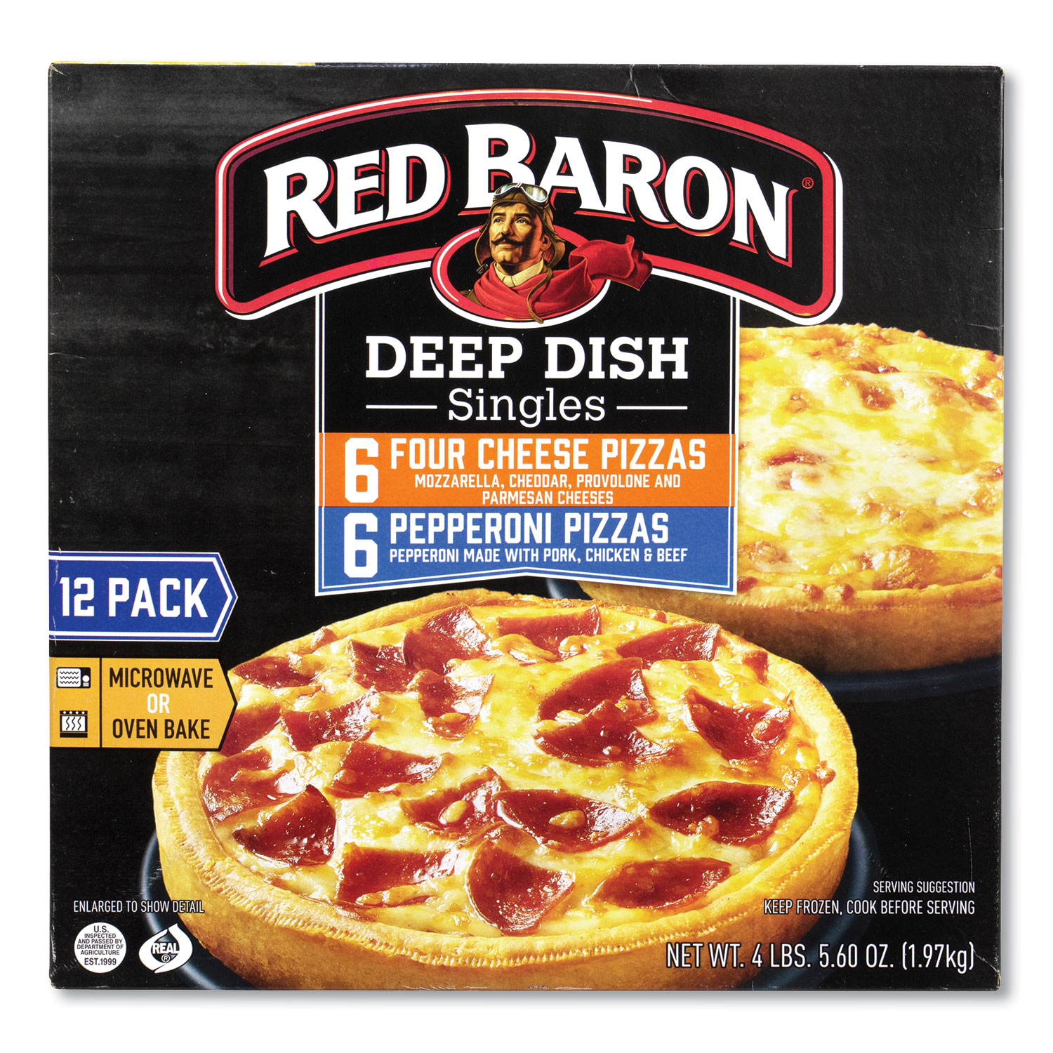  Red Baron 74924 Deep Dish Pizza Singles Variety Pack, Four Cheese/Pepperoni, 5.5 oz Pack, 12 Packs/Box, Free Delivery in 1-4 Business Days (GRR90300007) 