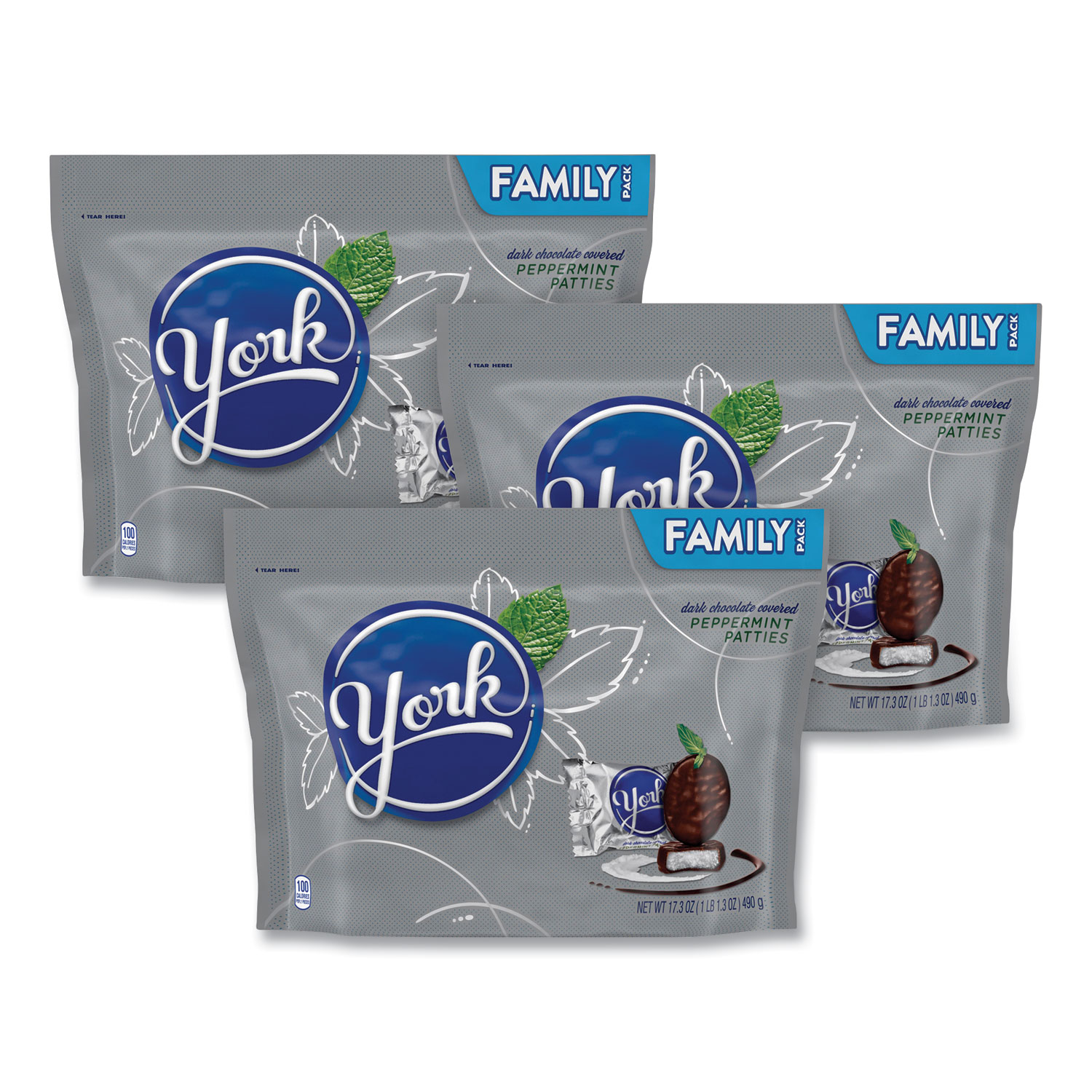  York 4593 Family Pack Peppermint Patties, Miniatures, 17.3 oz Bag, 3 Bags/Pack, Free Delivery in 1-4 Business Days (GRR24600438) 
