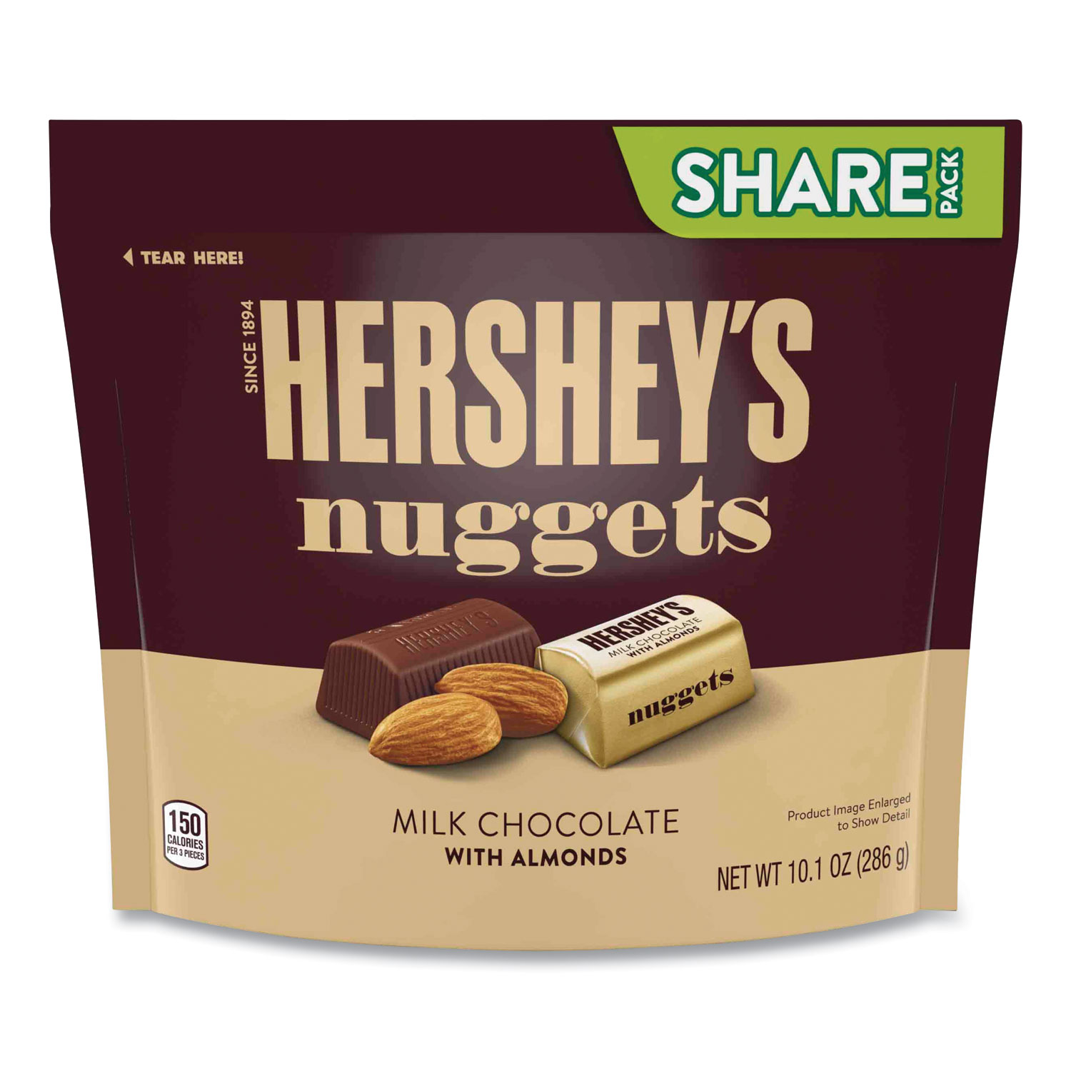  Hershey's 1871 Nuggets Share Pack, Milk Chocolate with Almonds, 10.1 oz Bag, 3/Pack, Free Delivery in 1-4 Business Days (GRR24600442) 