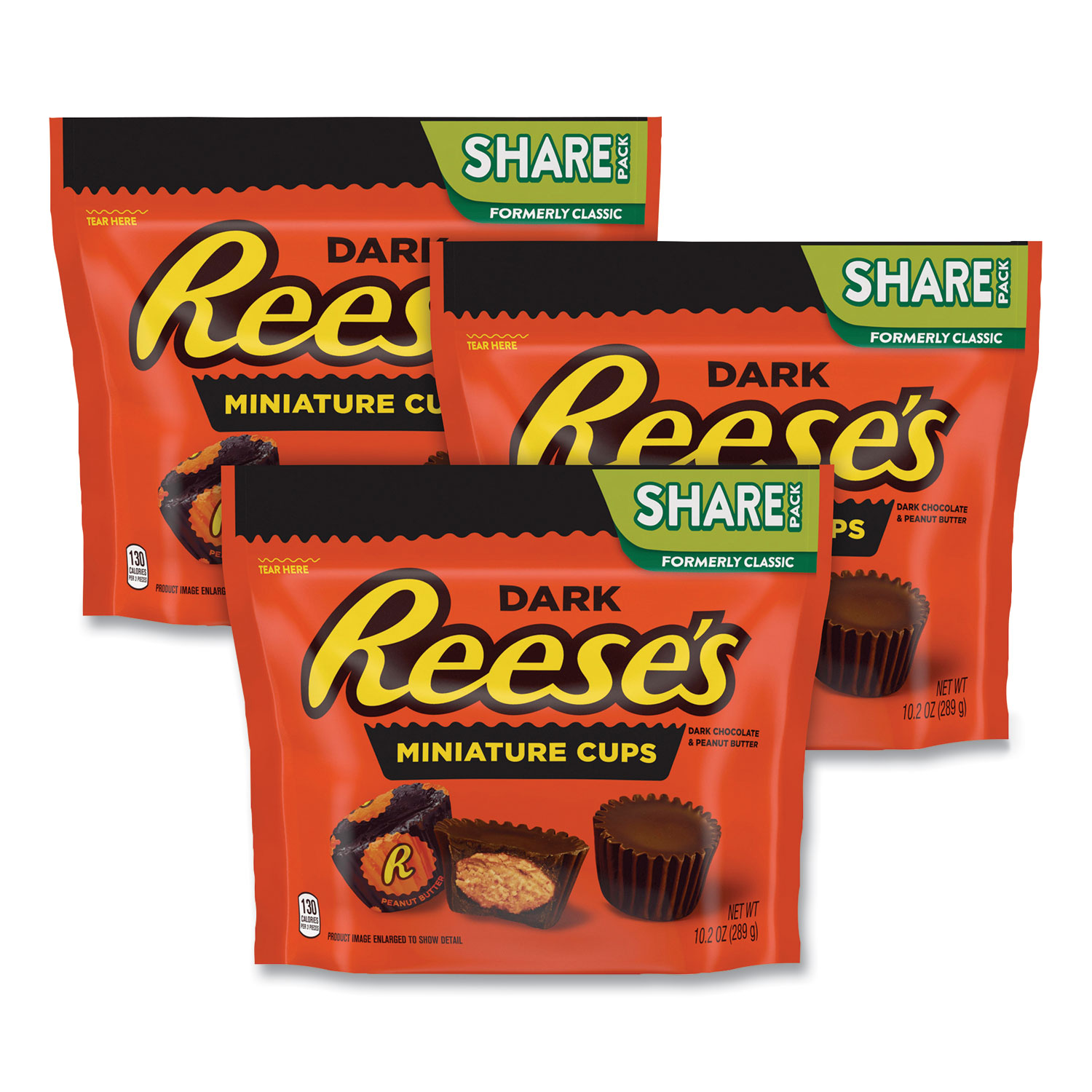  Reese's 43228 Peanut Butter Cups Miniatures Share Pack, Dark Chocolate, 10.2 oz Bag, 3 Bags/Pack, Free Delivery in 1-4 Business Days (GRR24600440) 