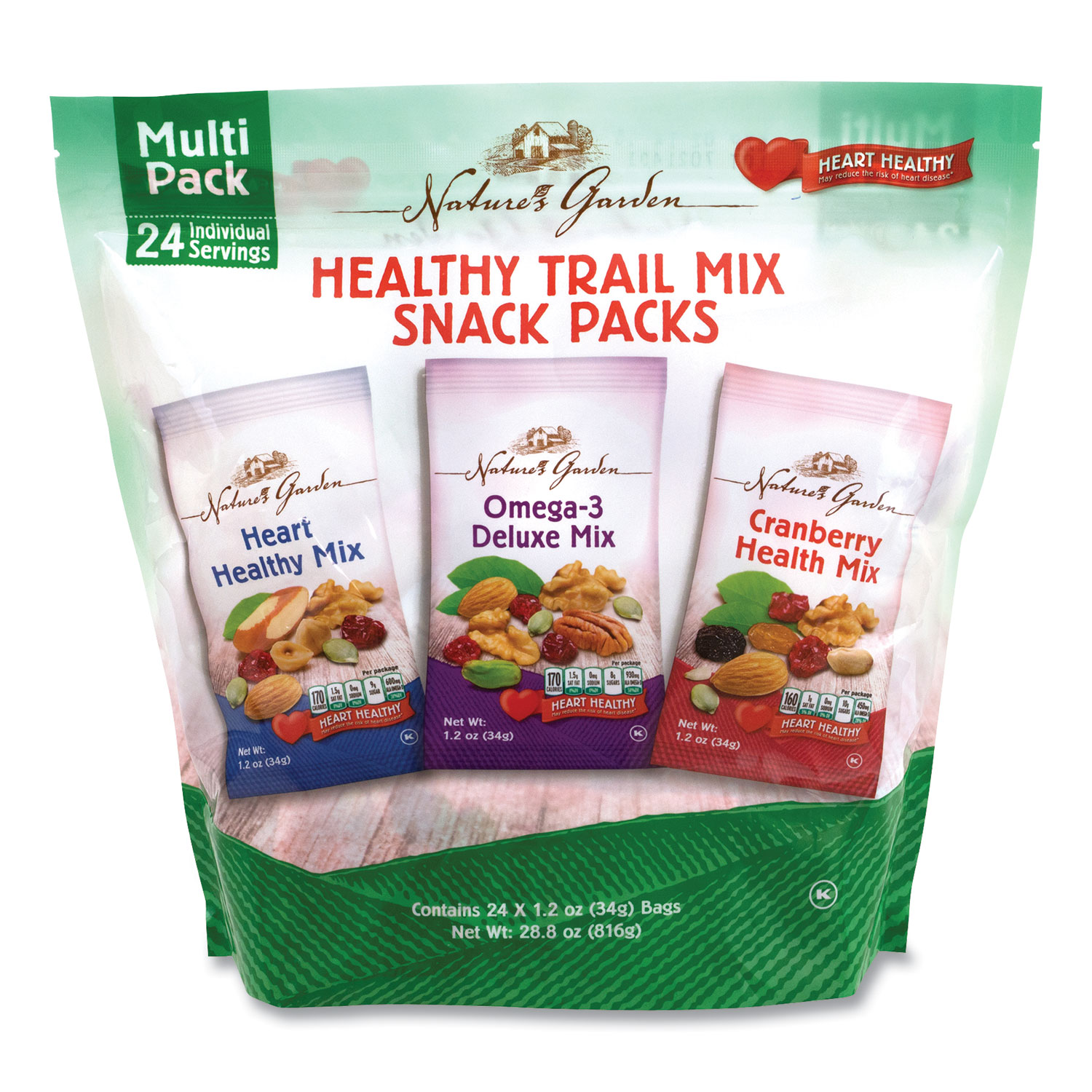 Natures Garden Healthy Trail Mix Snack Packs, 1.2 oz Pouch, 24 Pouches/Box, Free Delivery in 1-4 Business Days