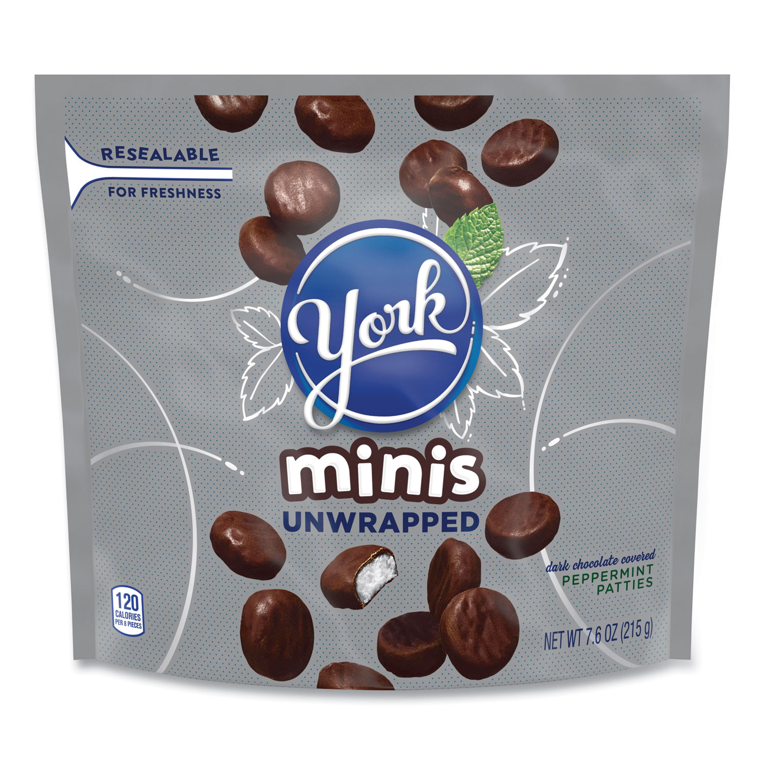  York 47224 Unwrapped Minis Dark Chocolate Peppermint Patties, 7.6 oz Bag, 4 Bags/Pack, Free Delivery in 1-4 Business Days (GRR24600407) 