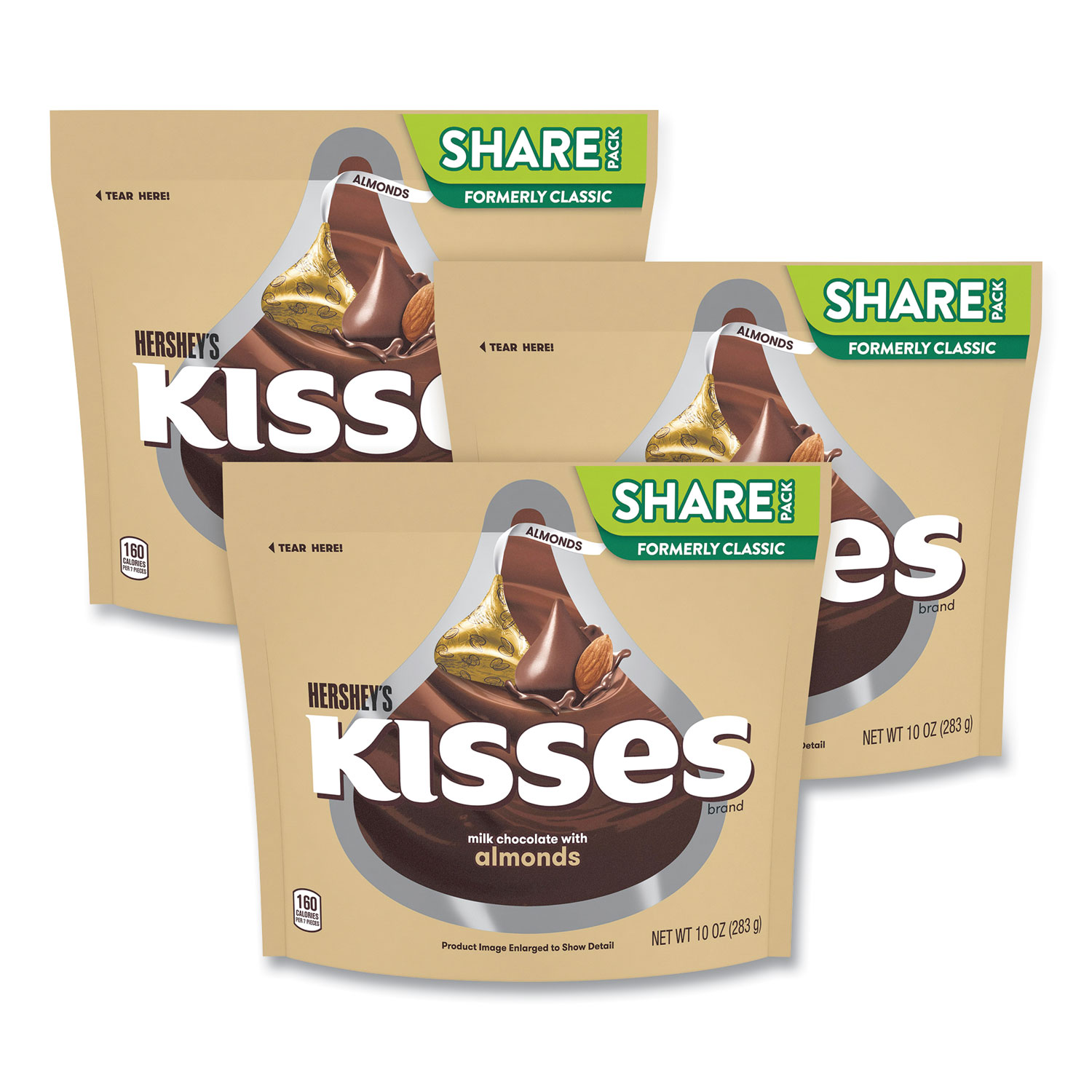  Hershey's 13453 KISSES Milk Chocolate with Almonds, Share Pack, 10 oz Bag, 3 Bags/Pack, Free Delivery in 1-4 Business Days (GRR24600422) 