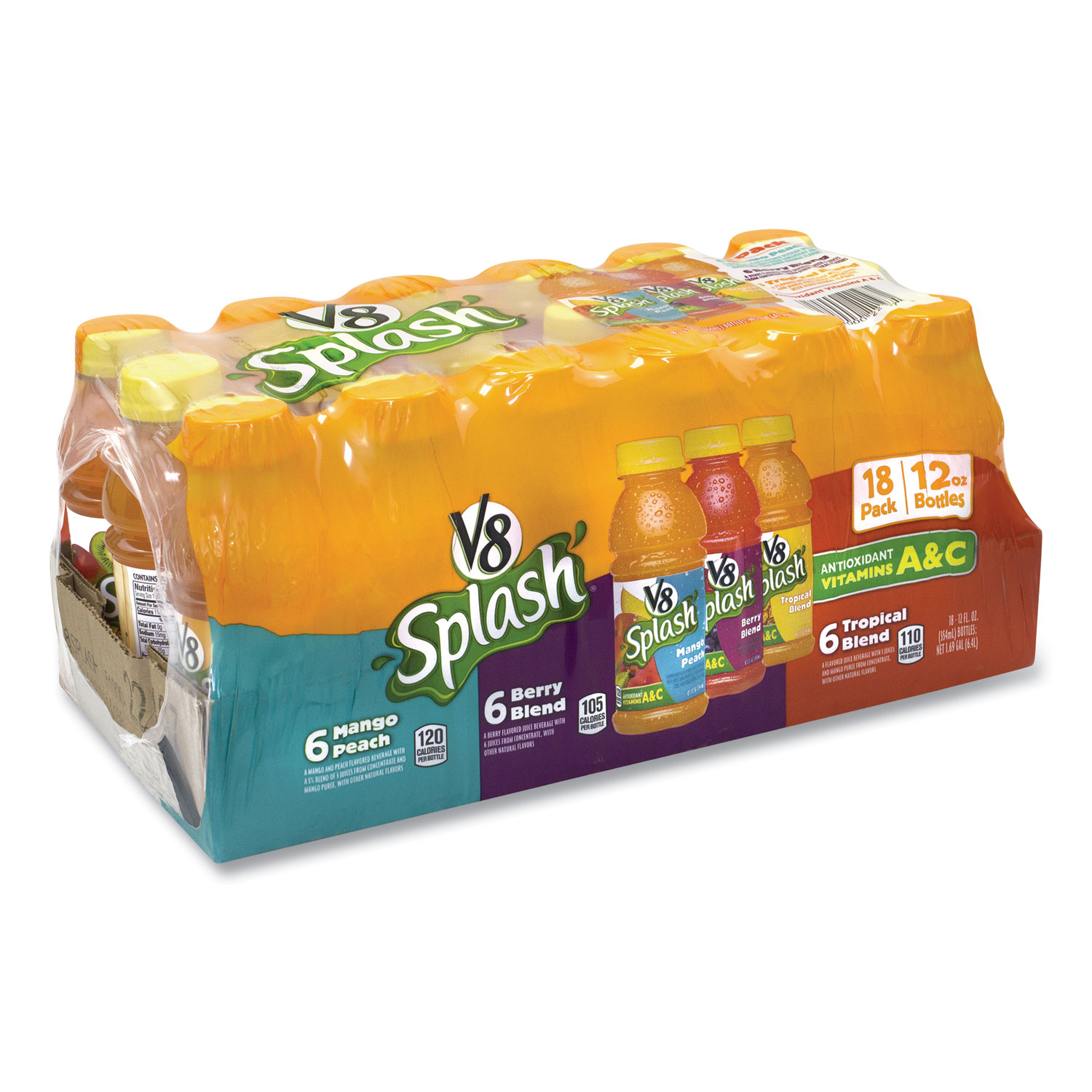  V-8 22197 V-8 Splash Variety, Berry Blend; Mango Peach; Tropical Blend  12 oz Bottle, 18/Pack, Free Delivery in 1-4 Business Days (GRR90000054) 