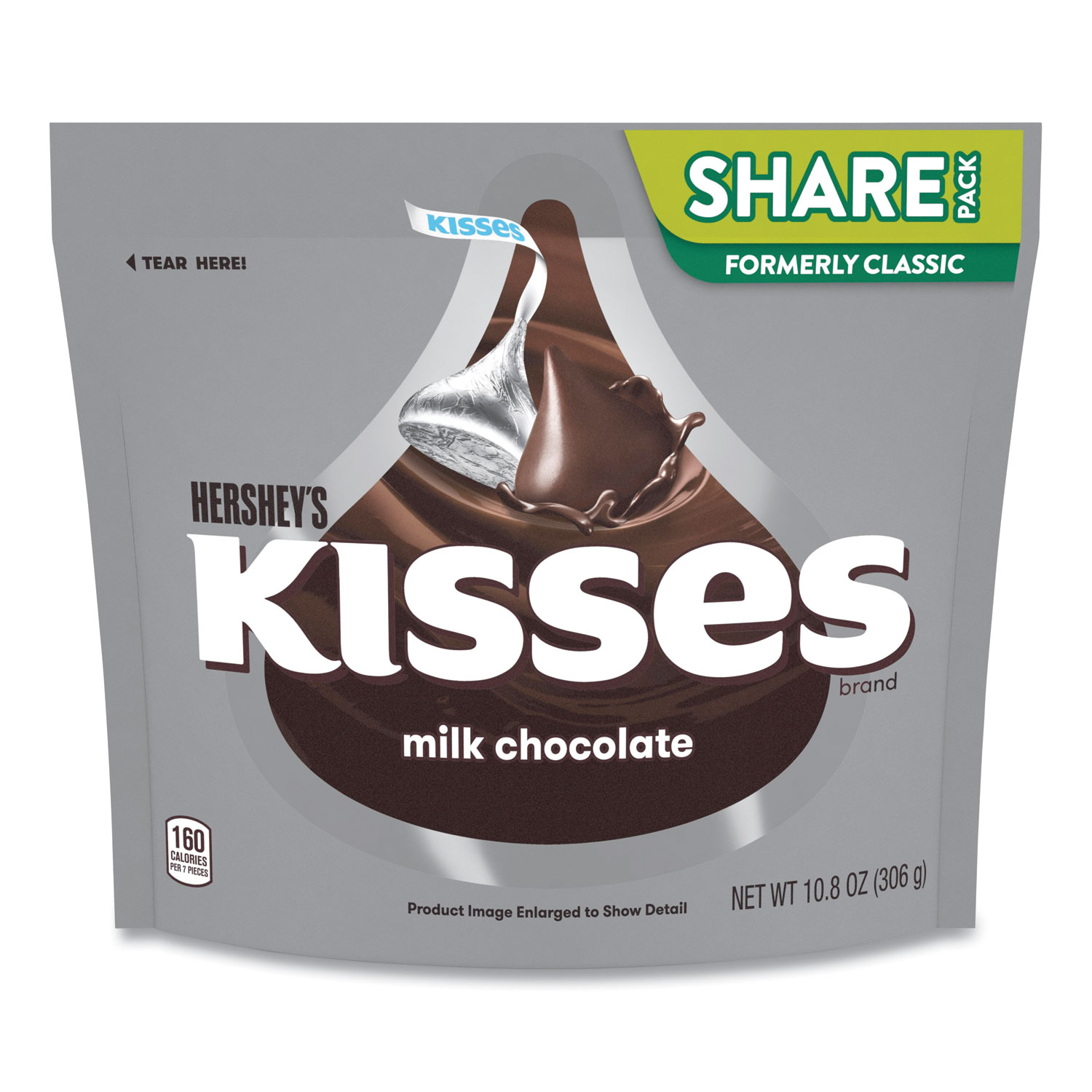  Hershey's 14058 KISSES, Milk Chocolate Share Pack, Silver Wrappers, 10.8 oz Bag, 3 Bags/Pack, Free Delivery in 1-4 Business Days (GRR24600432) 
