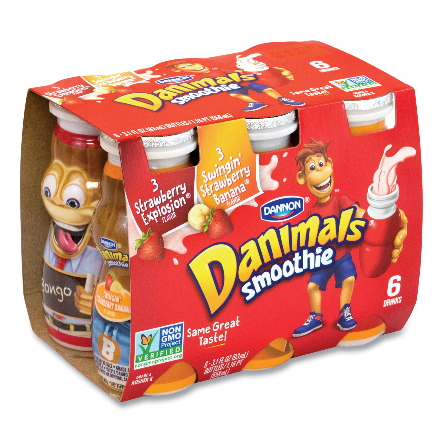 DANNON® Danimals Smoothies, Assorted Flavors, 3.1 oz Bottle, 6/Box, 6 Boxes/Carton, Free Delivery in 1-4 Business Days