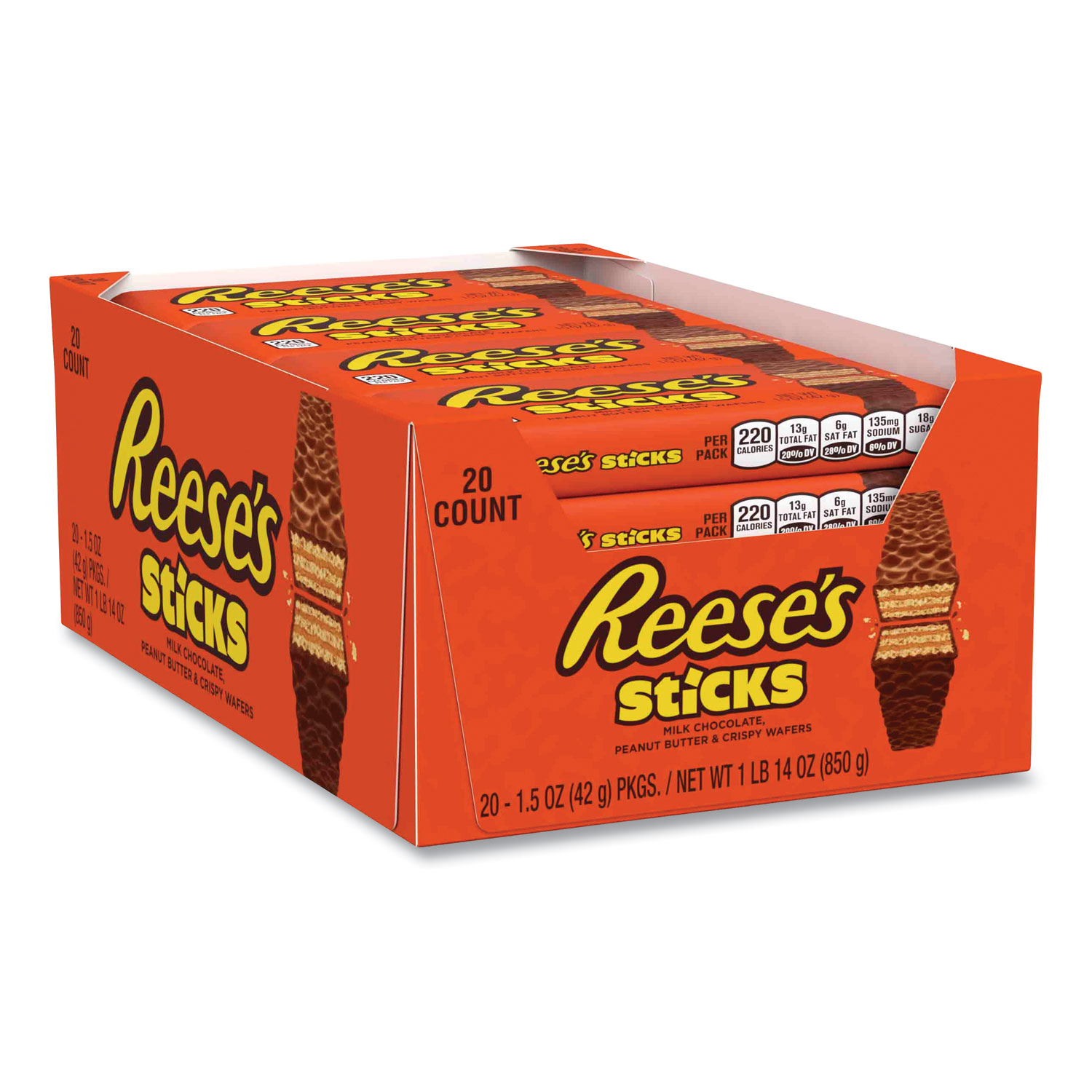  Reese's 15141 STICKS Wafer Bar, 1.5 oz Bar, 20 Bars/Box, Free Delivery in 1-4 Business Days (GRR24600183) 