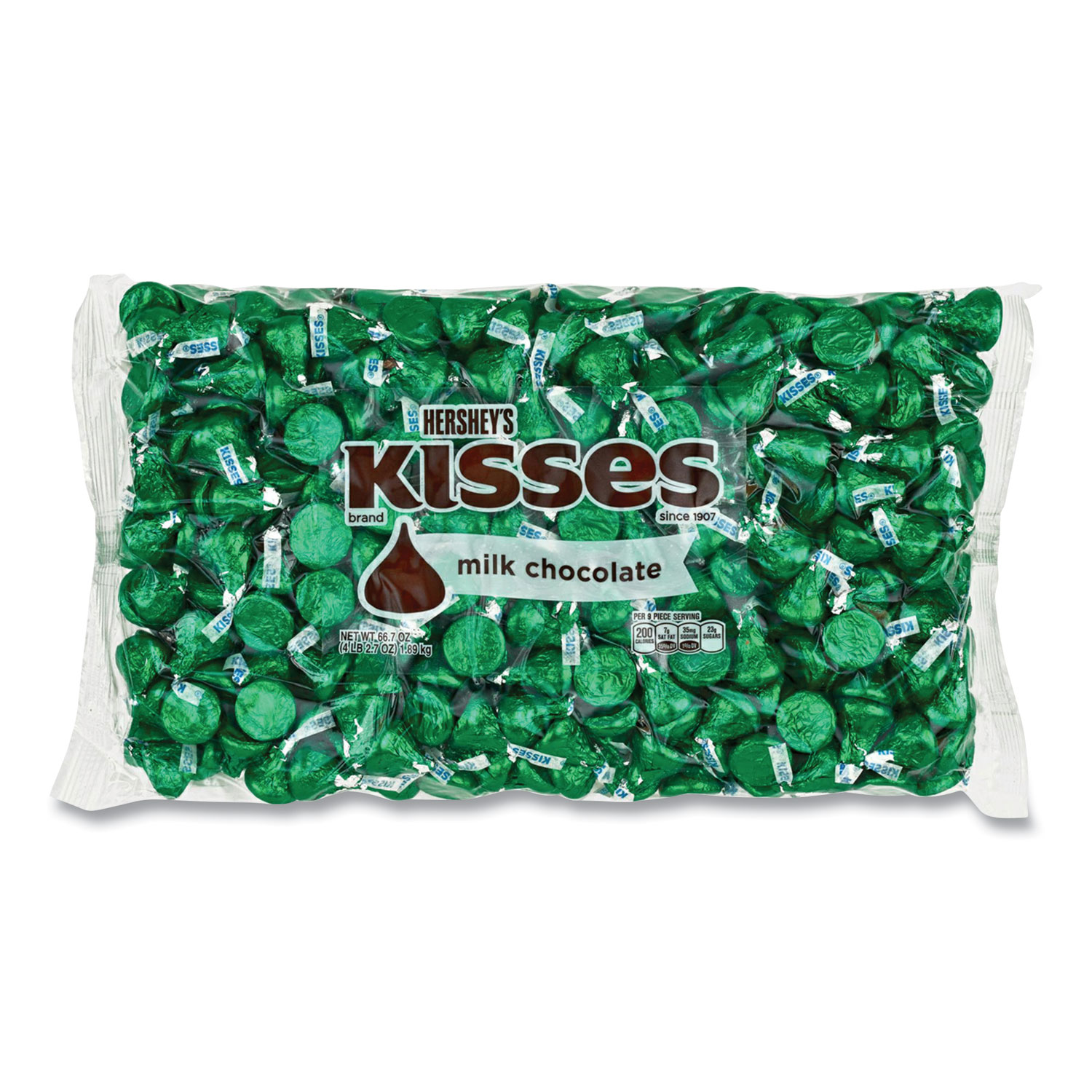  Hershey's 16034 KISSES, Milk Chocolate, Green Wrappers, 66.7 oz Bag, Free Delivery in 1-4 Business Days (GRR24600087) 
