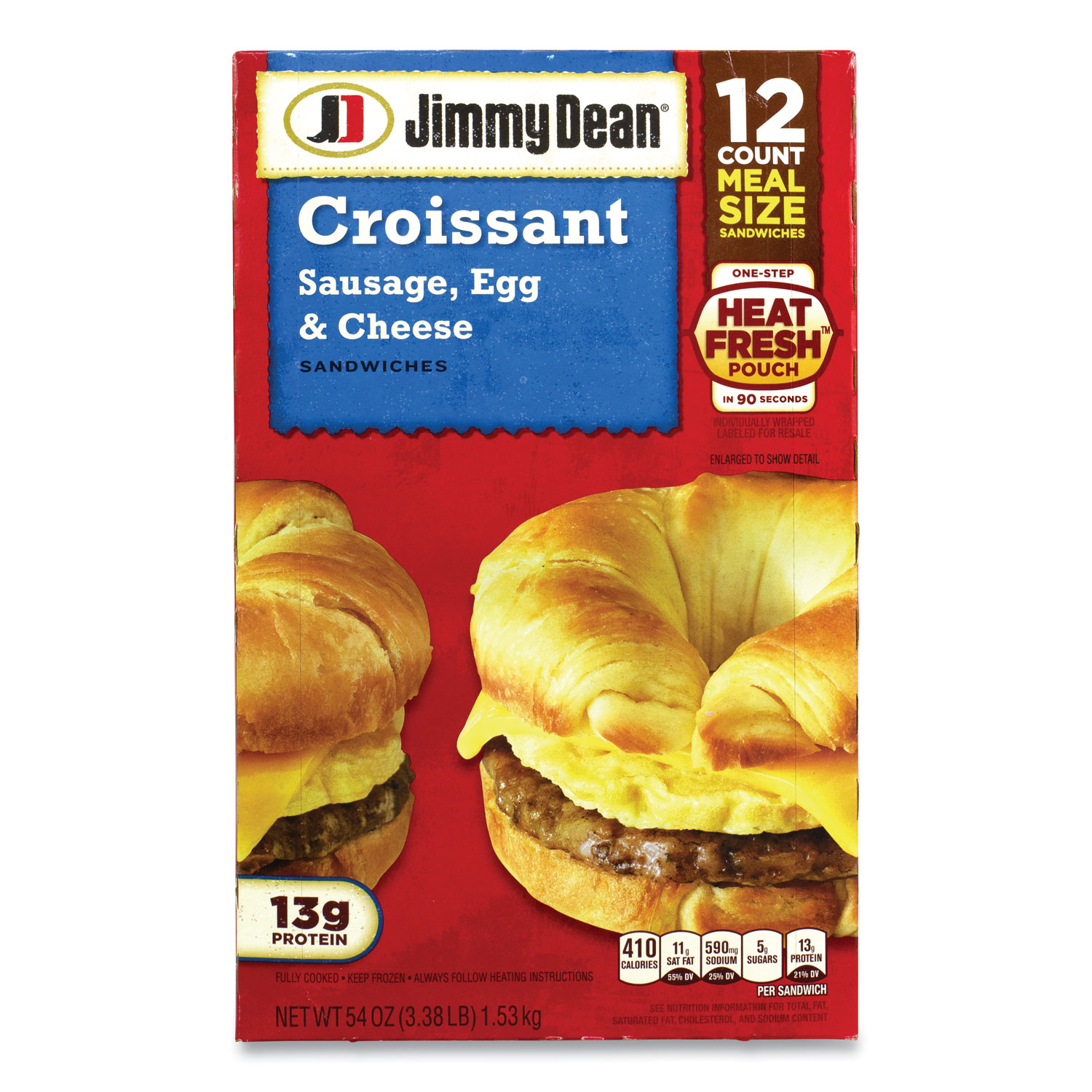  Jimmy Dean 31098 Croissant Breakfast Sandwich, Sausage, Egg and Cheese, 54 oz, 12/Box, Free Delivery in 1-4 Business Days (GRR90300036) 