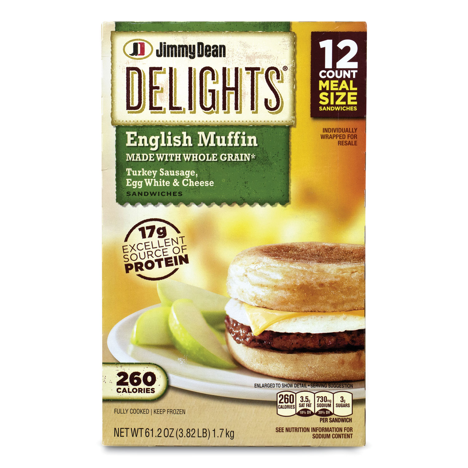  Jimmy Dean 31099 Delights English Muffin, Turkey Sausage, Egg White and Cheese, 61.2 oz Box, 12/Box, Free Delivery in 1-4 Business Days (GRR90300011) 