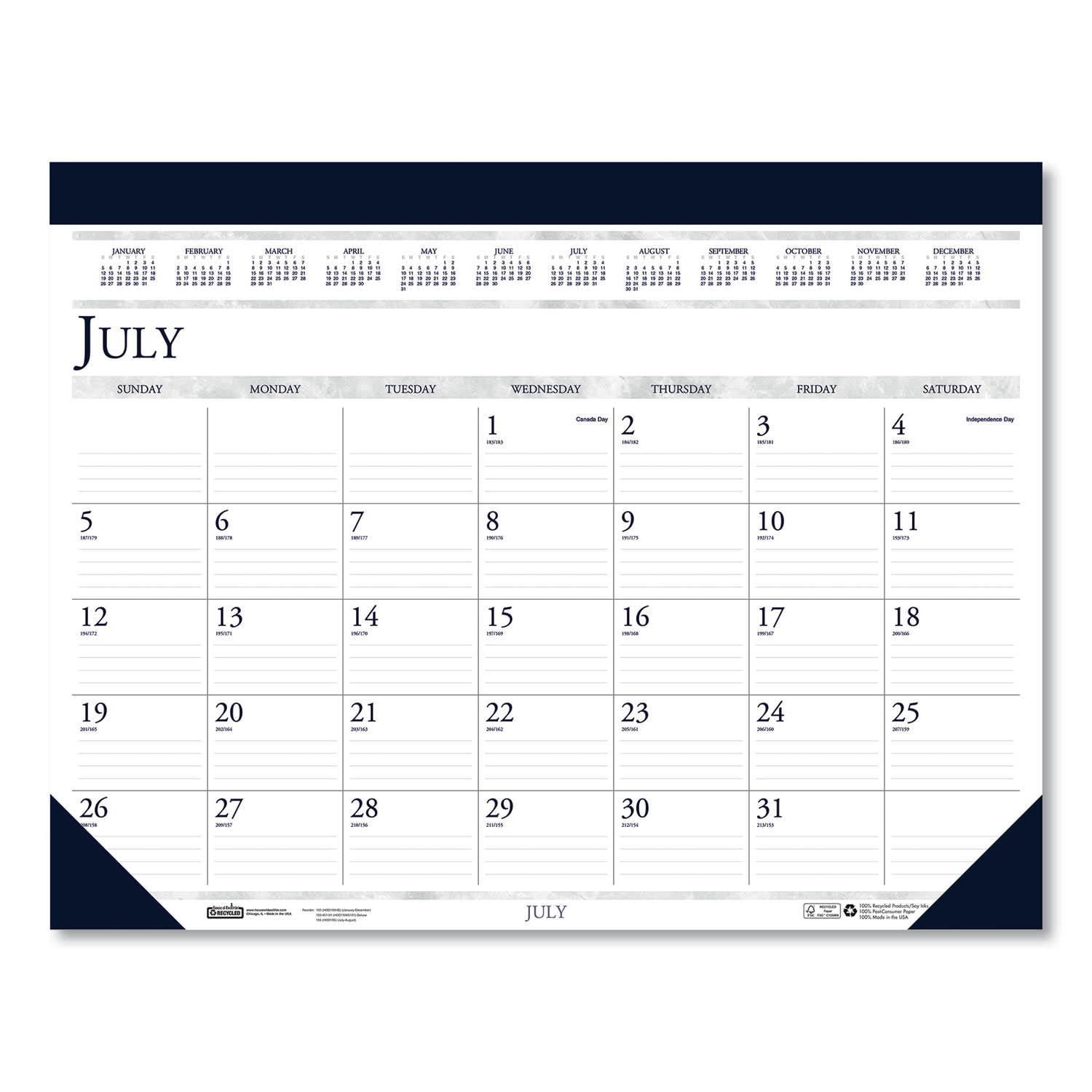 Recycled Compact Academic Desk Pad Calendar, 18.5 x 13, 2022-2023