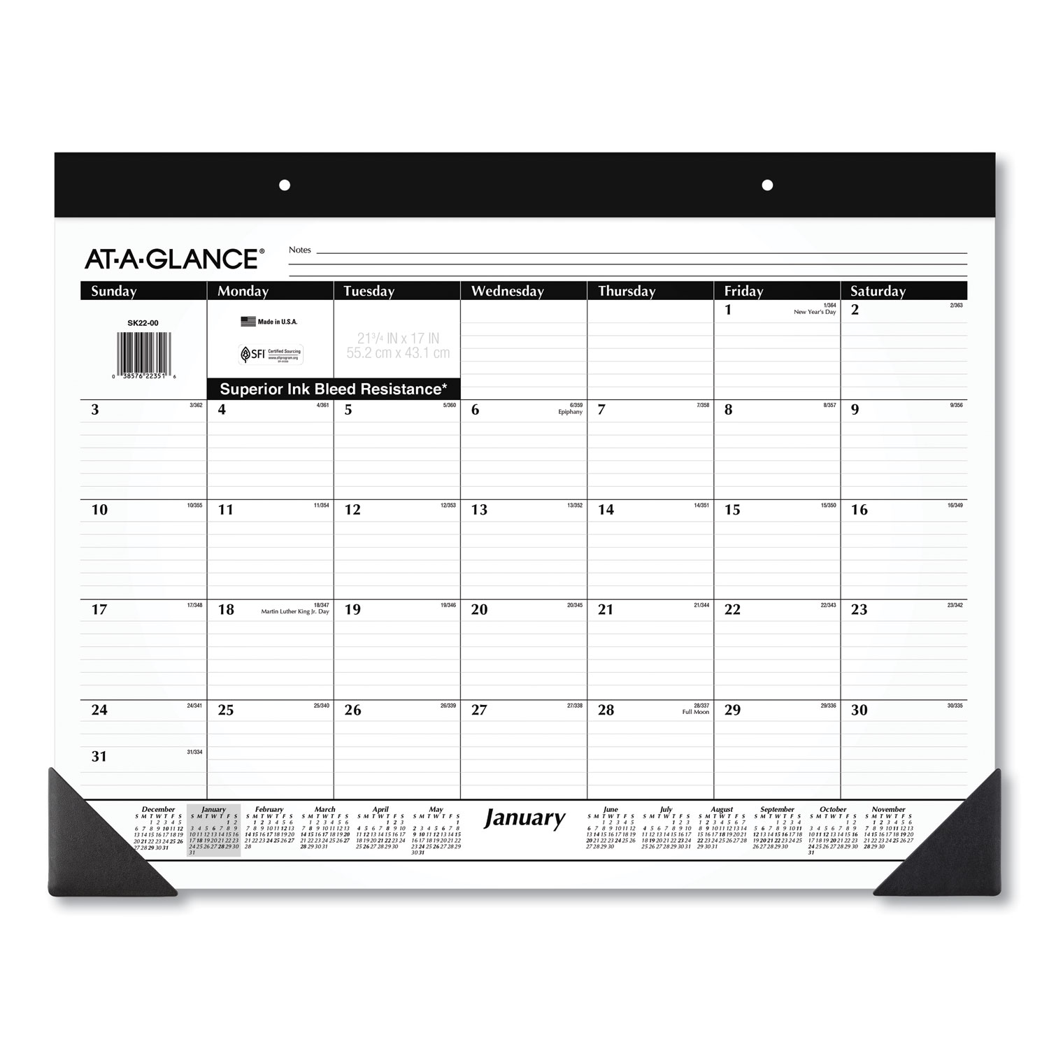 Monthly Refillable Desk Pad, 22 x 17, White, 2022