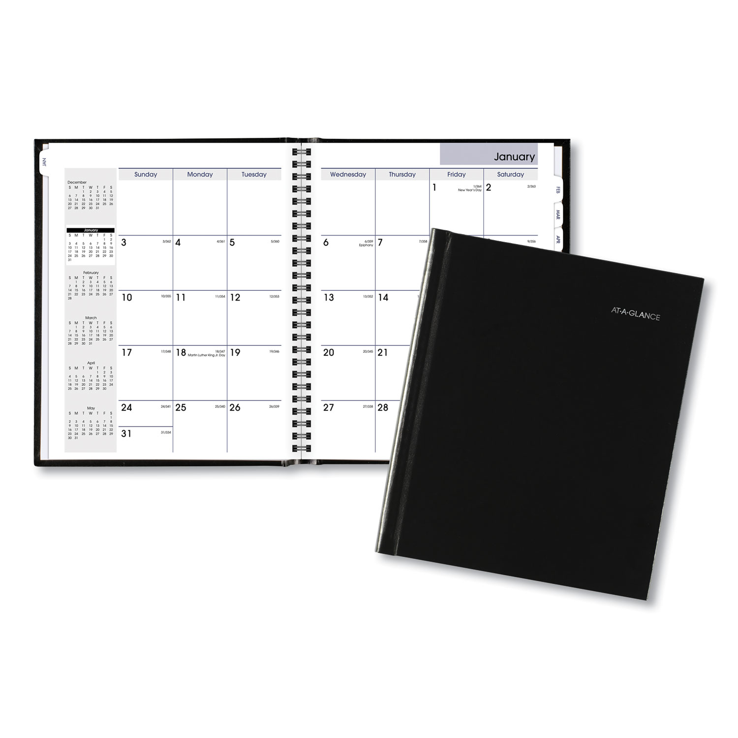 DayMinder HardCover Monthly Planner with Memo Section, 8.5 x 7, Black