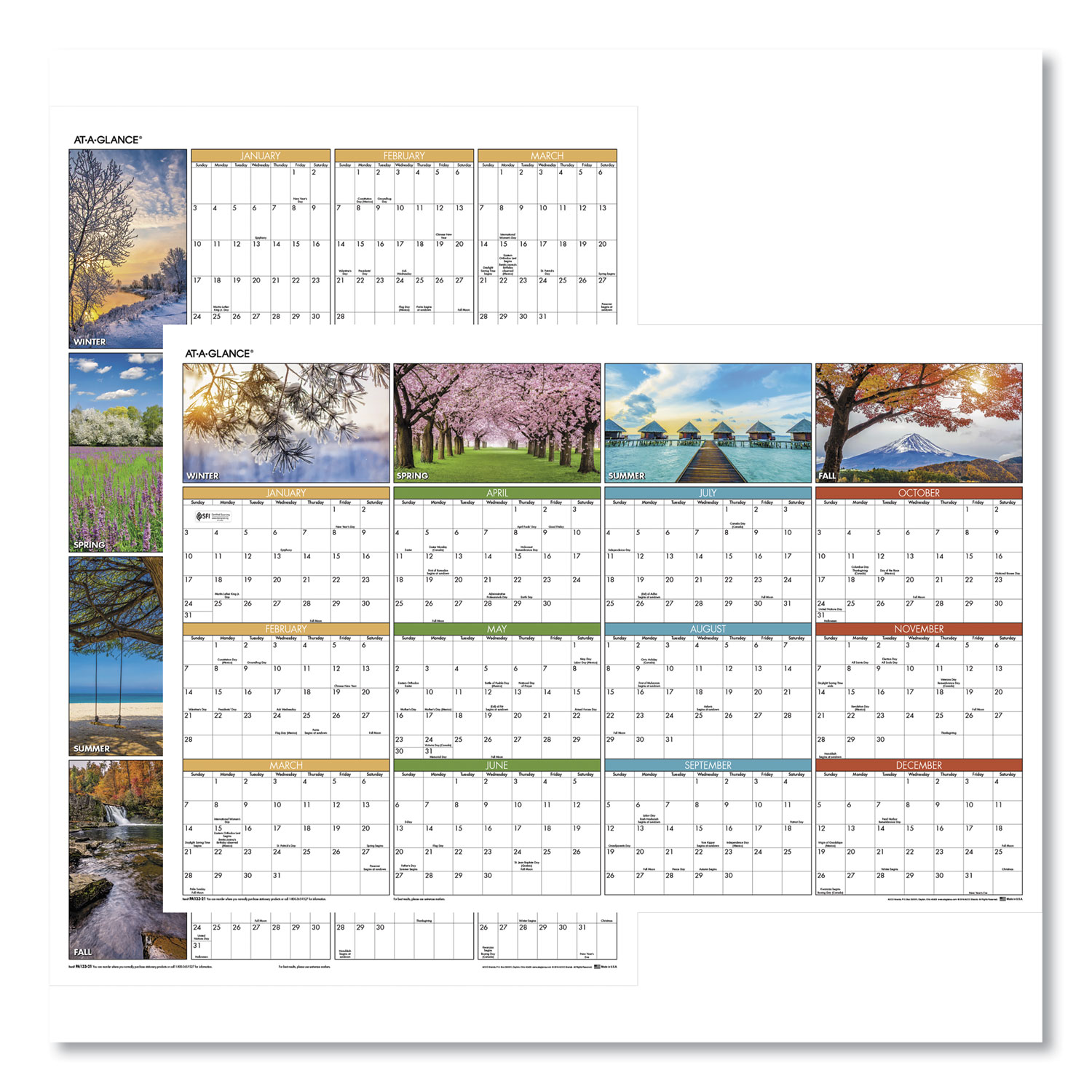  AT-A-GLANCE PA133 Seasons in Bloom Vertical/Horizontal Erasable Wall Planner, 24 x 36, 2020 (AAGPA133) 