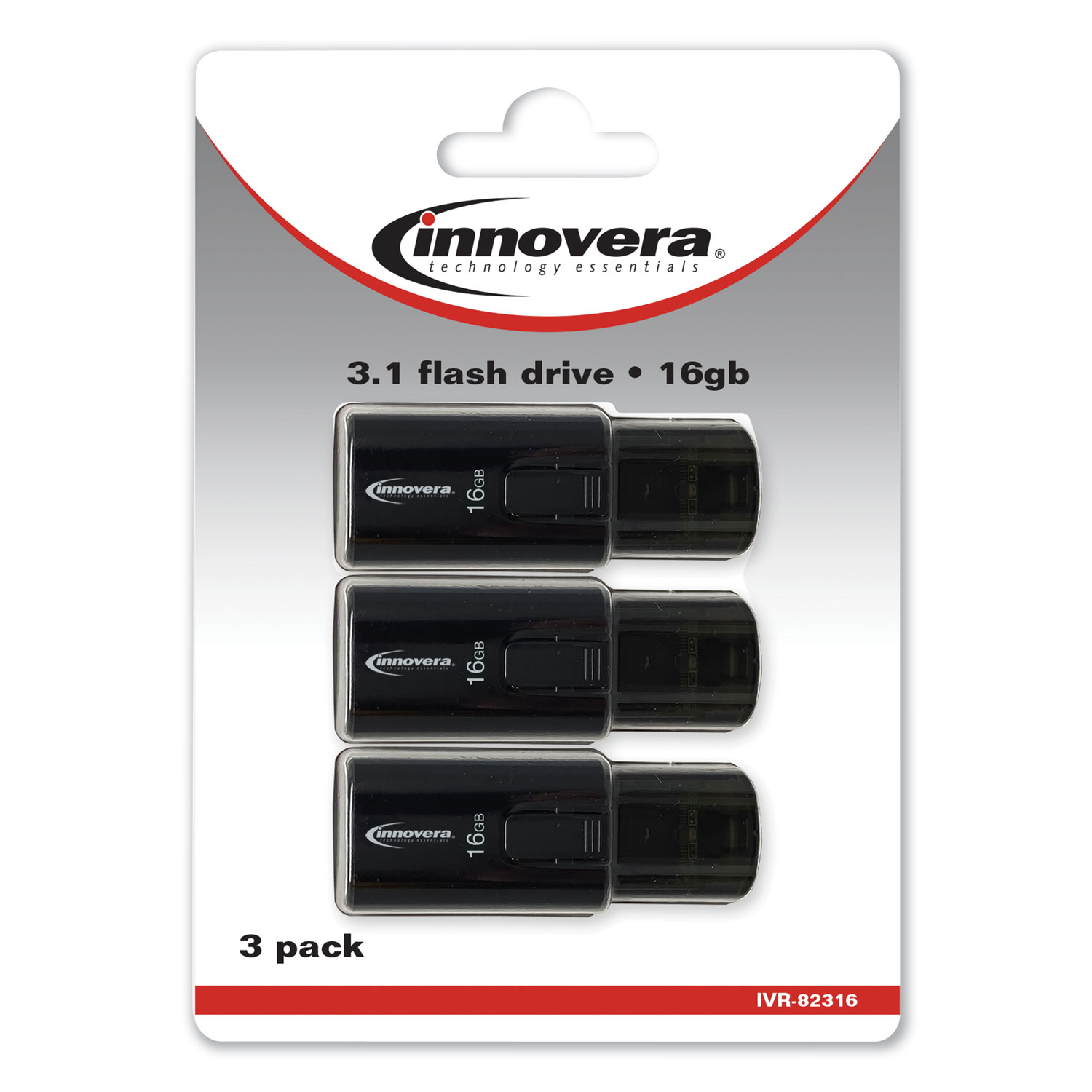  Innovera 82316 USB 3.0 Flash Drive, 16 GB, 3/Pack (IVR82316) 