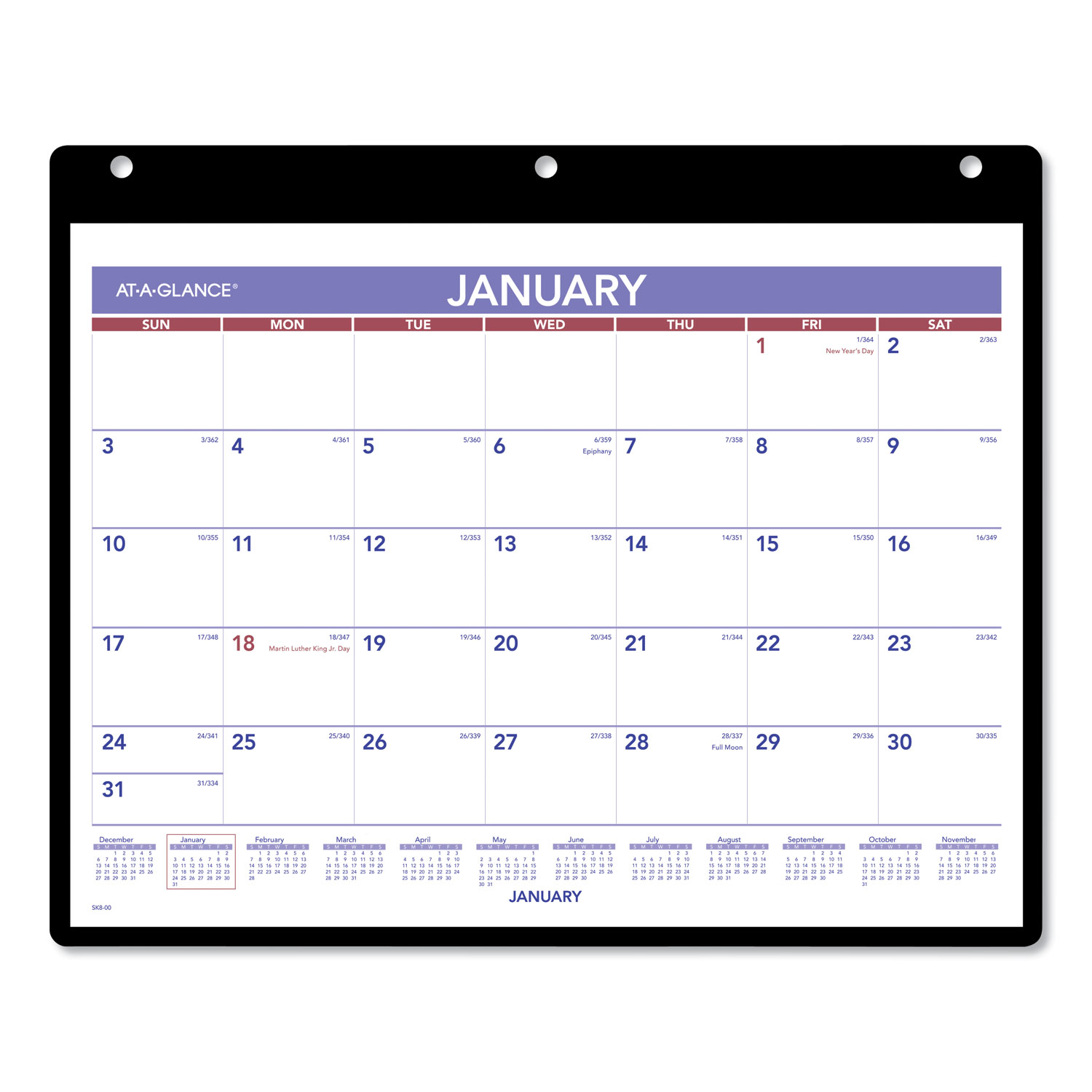 Døds kæbe Kridt morgenmad Monthly Desk/Wall Calendar with Plastic Backboard and Bonus Pages, 11 x 8,  White/Violet/Red Sheets, 12-Month (Jan-Dec): 2024 - Office Express Office  Products