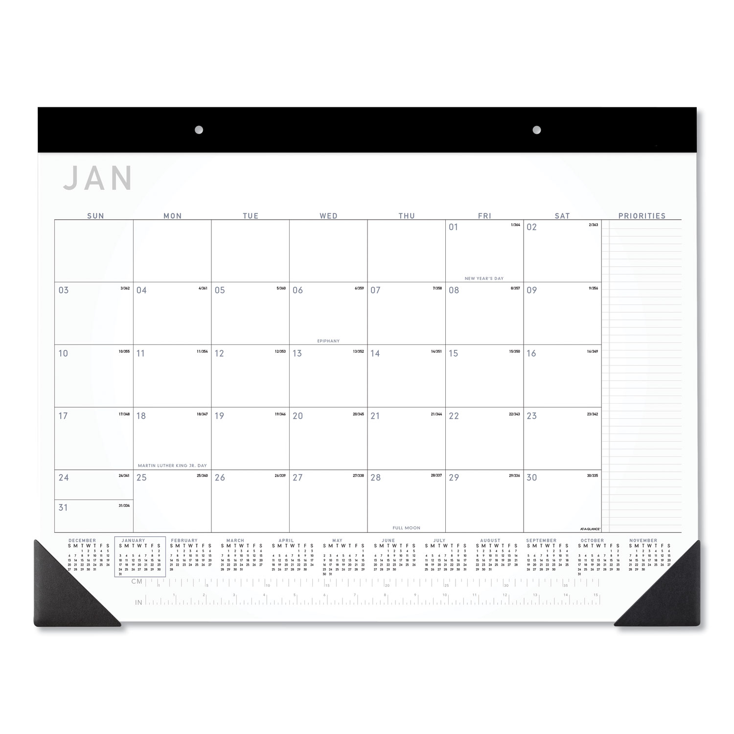 Contemporary Monthly Desk Pad 22 X 17 White Sheets Black Binding