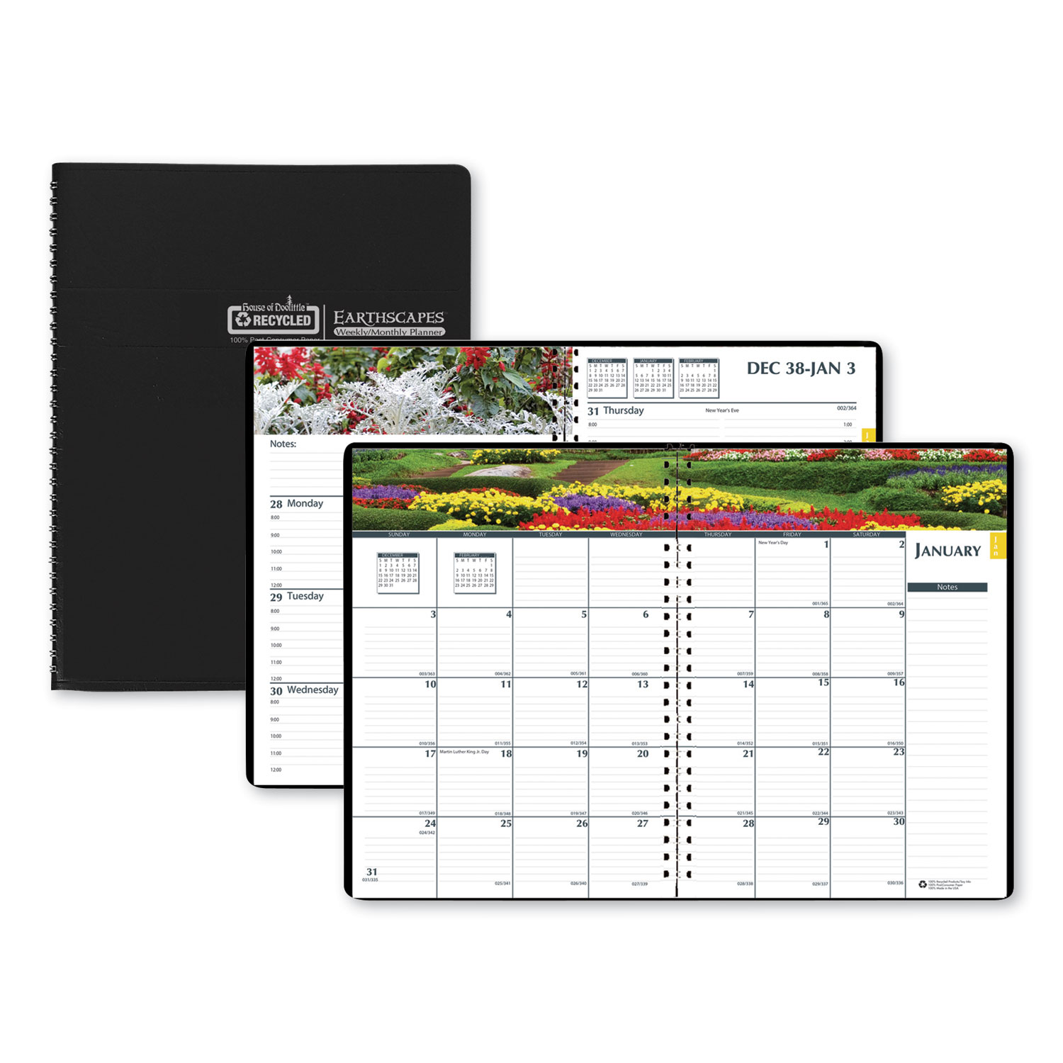 Recycled Gardens of the World Weekly/Monthly Planner, 10 x 7, Black, 2021