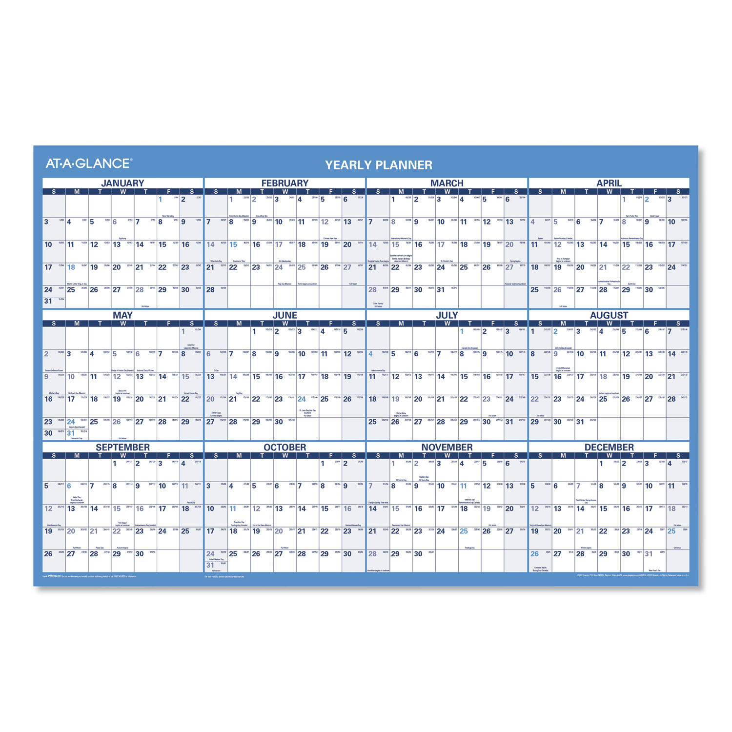  AT-A-GLANCE PM200S28 Horizontal Erasable Wall Planner, 36 x 24, 2021 - 2020, Blue/White - 2020-2021 (AAGPM200S28) 