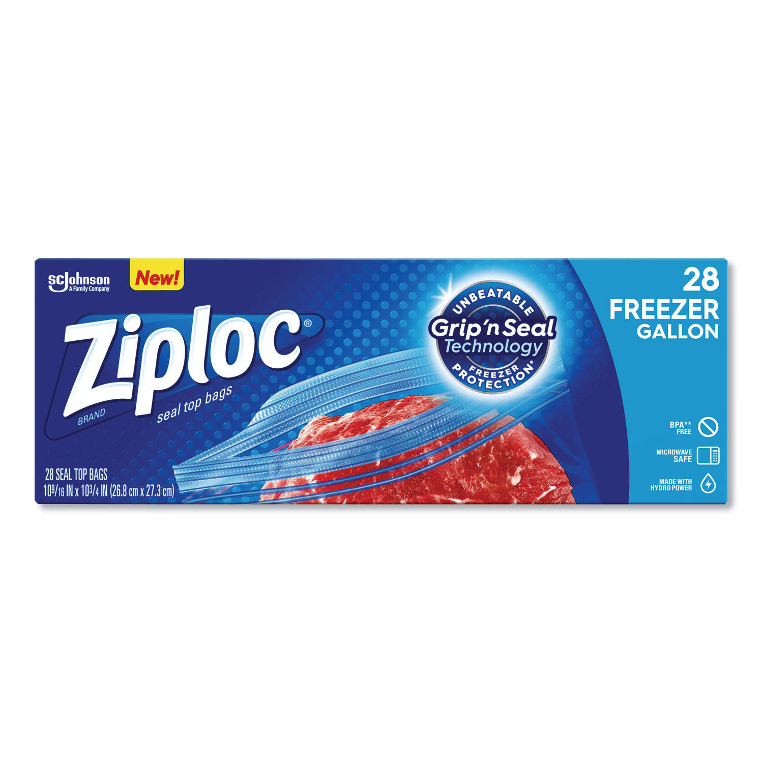  Ziploc 314445 Zipper Freezer Bags, 1 gal, 2.7 mil, 9.6 x 12.1, Clear, 28/Box, 9 Boxes/Carton (SJN314445) 