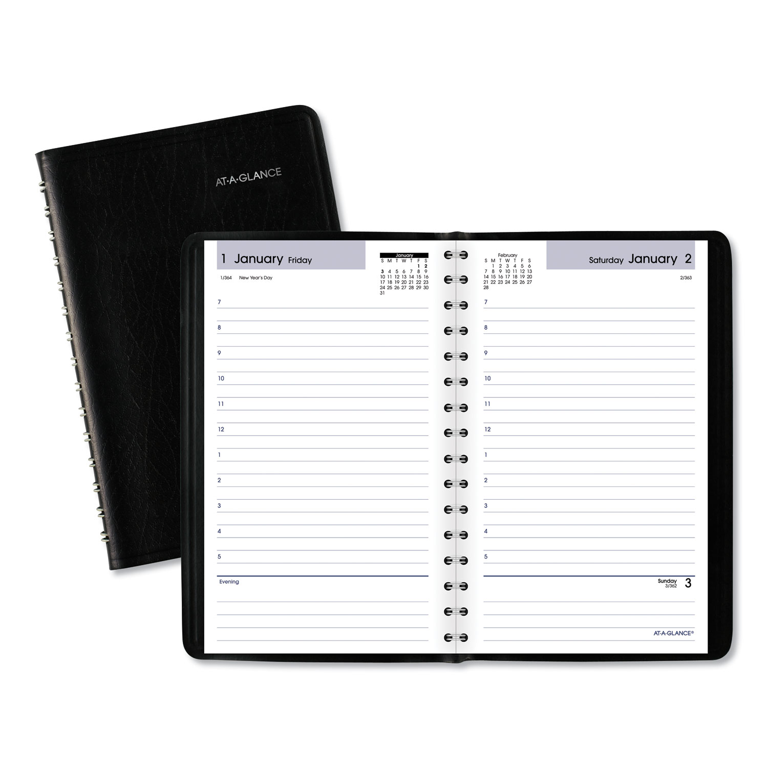 ATAGLANCE® DayMinder Daily Appointment Book, 8 x 5, Black Cover, 12