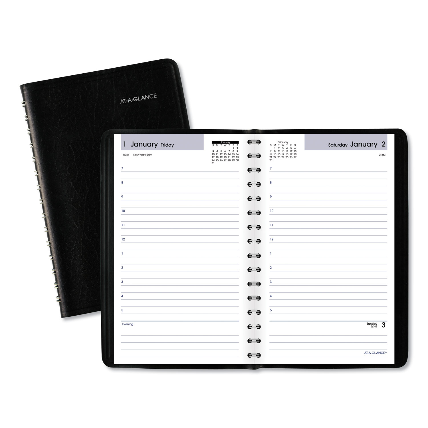 DayMinder Daily Appointment Book, 8 x 5, Black Cover, 12-Month (Jan to Dec): 2025