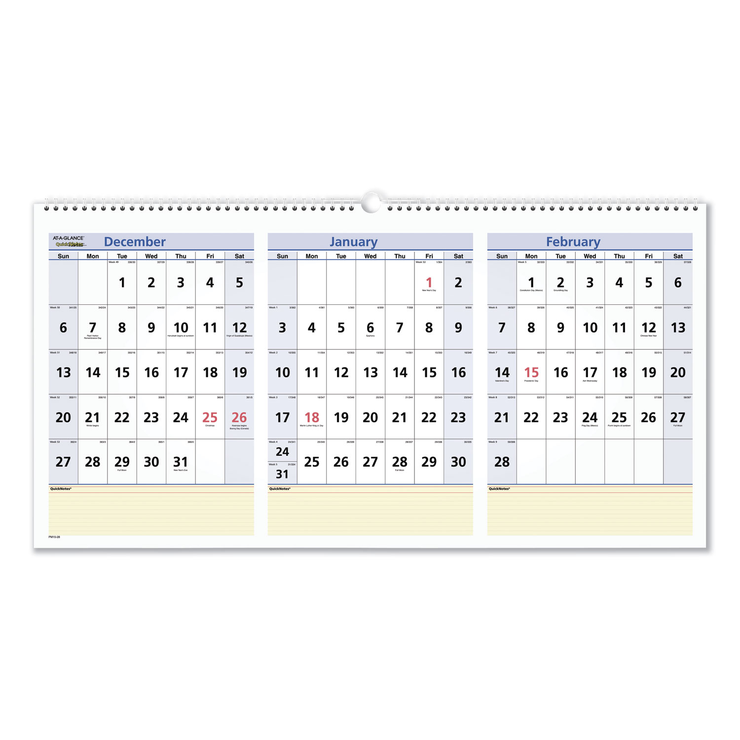  AT-A-GLANCE PM15-28 QuickNotes Three-Month Wall Calendar, Horizontal Format, 23 1/2 x 12, 2020 (AAGPM1528) 